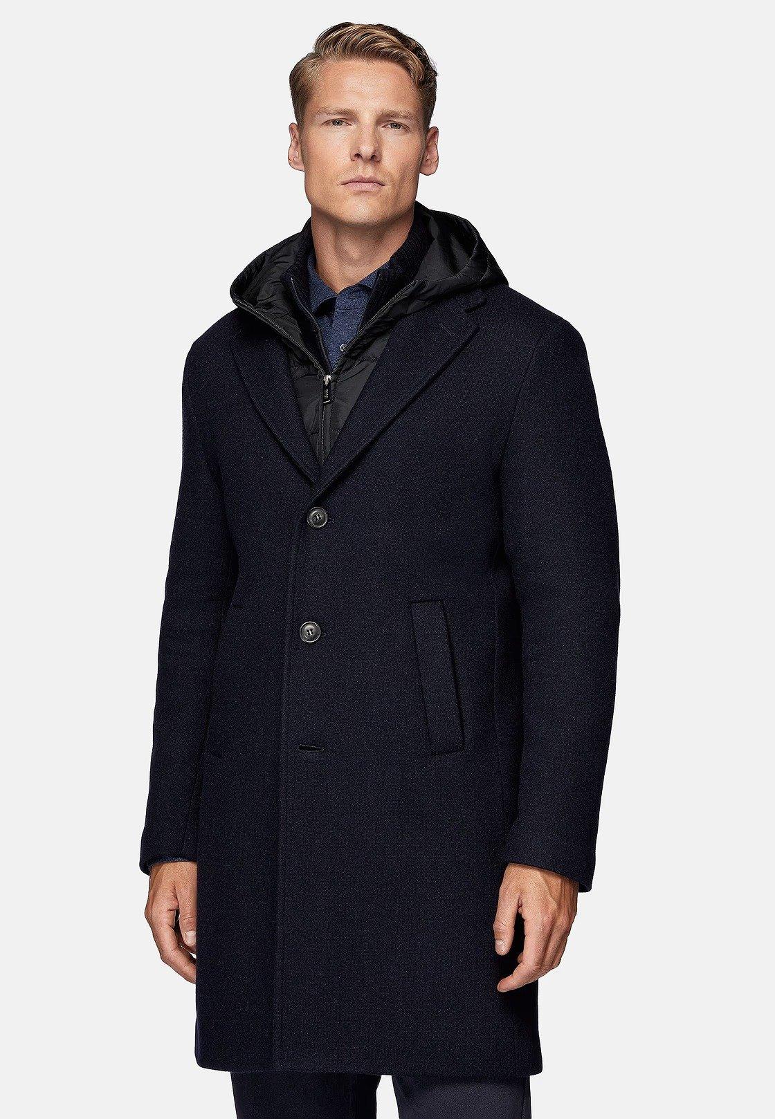 Navy Wool Jersey Coat With Gilet, , large image number 1