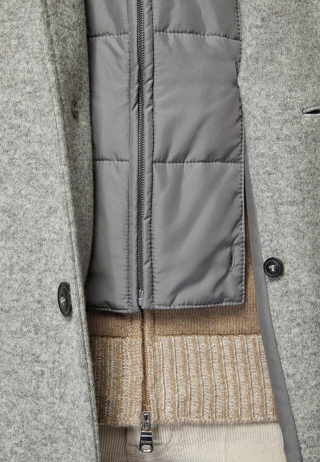 Grey Wool Jersey Coat With Gilet, , large image number 2