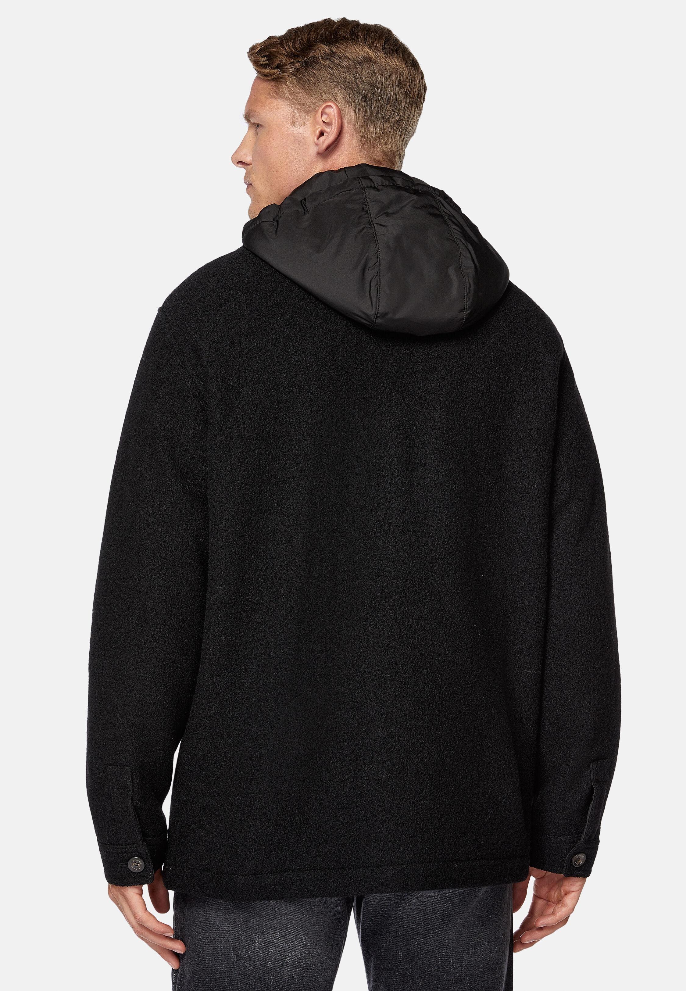 Black Textured Shirt Jacket, Black, large image number 3