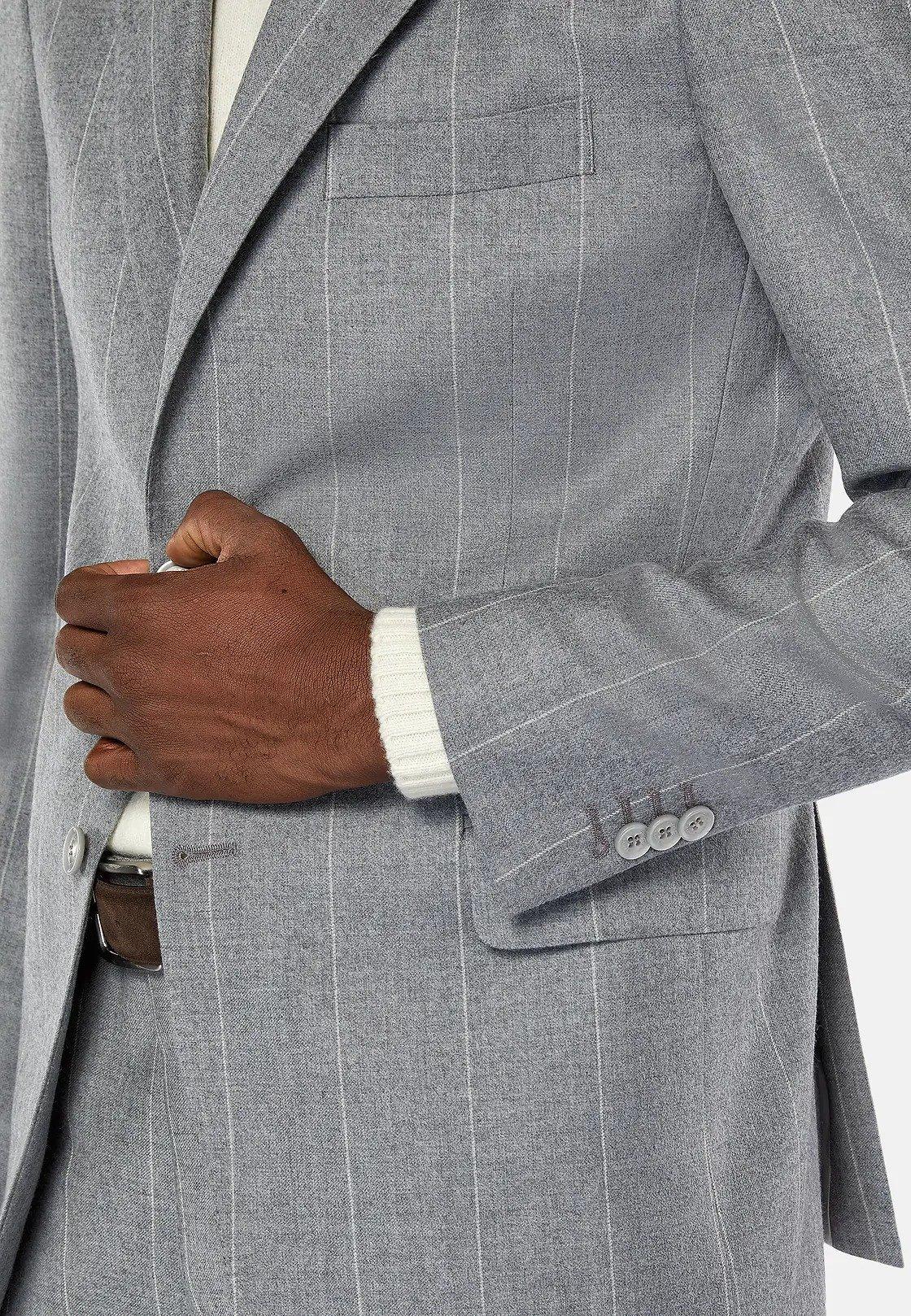 Grey Pinstripe Suit Jacket, Grey, large image number 4