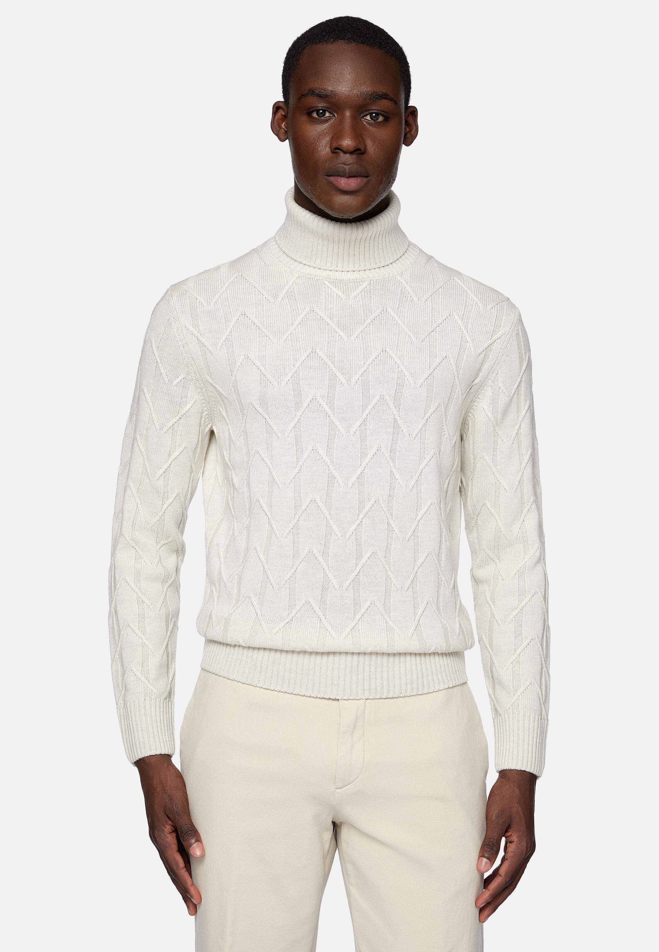 White Merino Wool Turtleneck Sweater, White, large image number 0