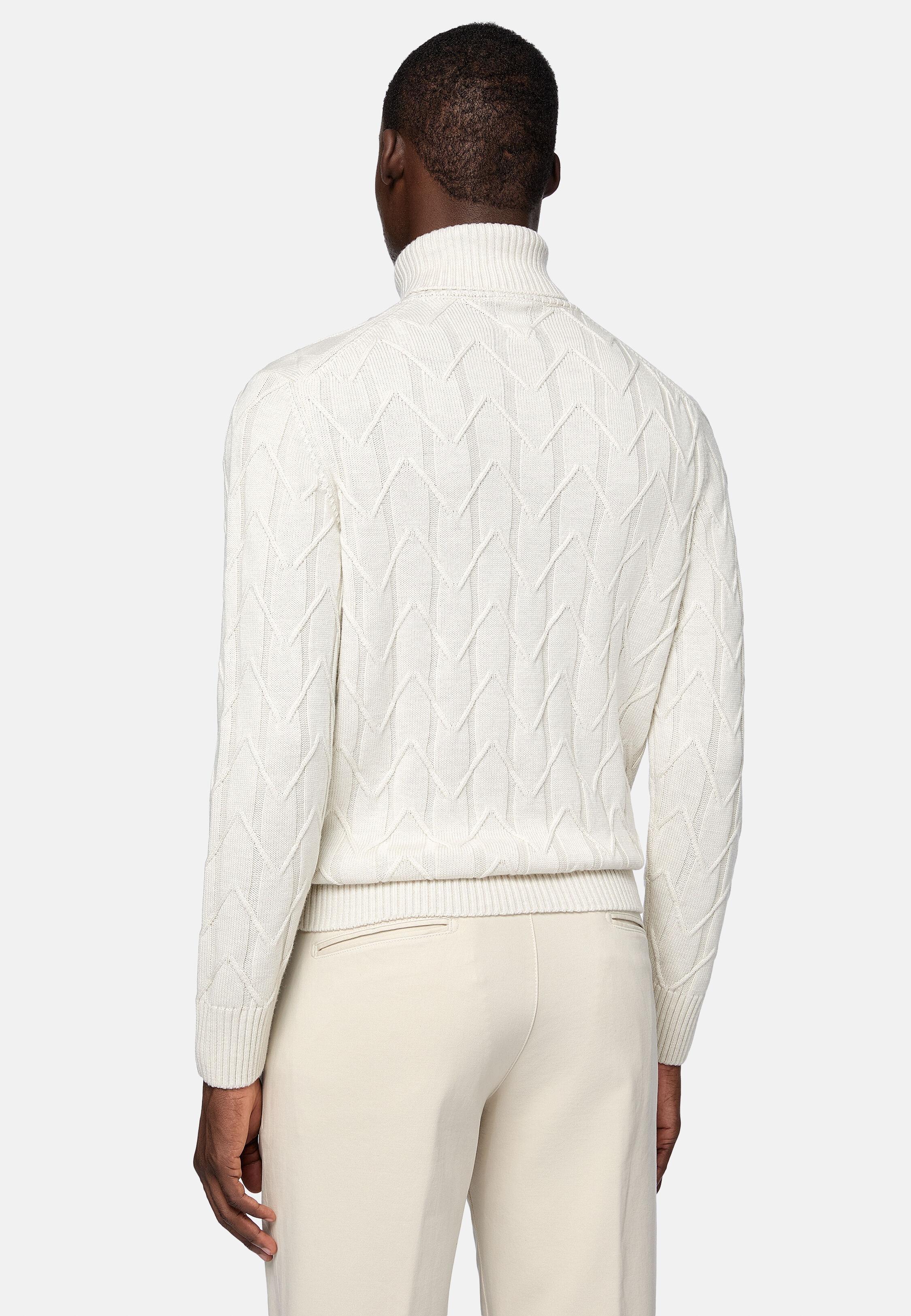 White Merino Wool Turtleneck Sweater, White, large image number 1