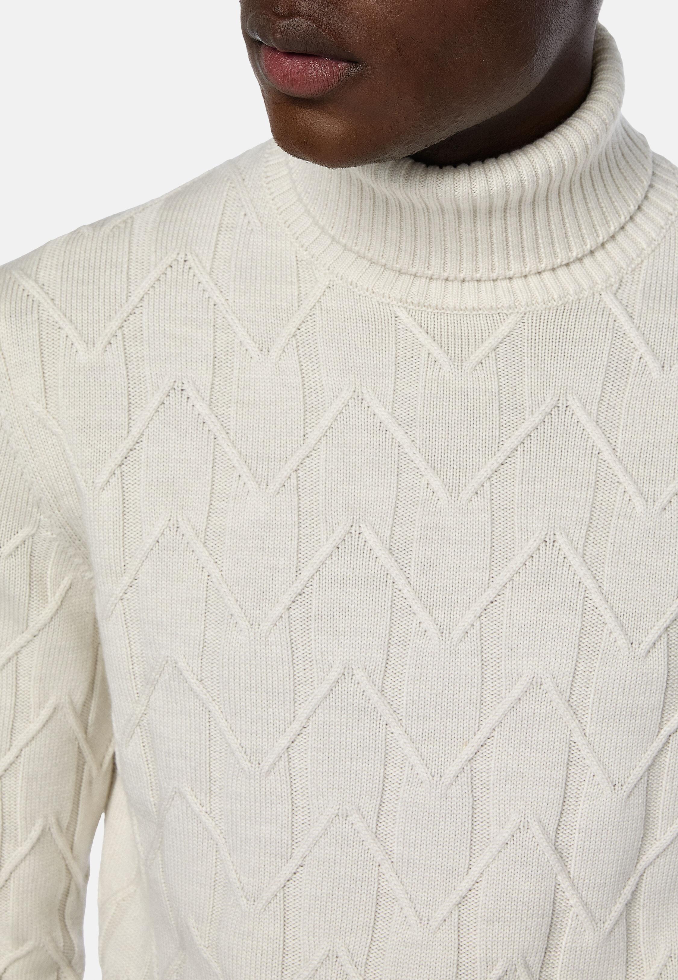 White Merino Wool Turtleneck Sweater, White, large image number 2