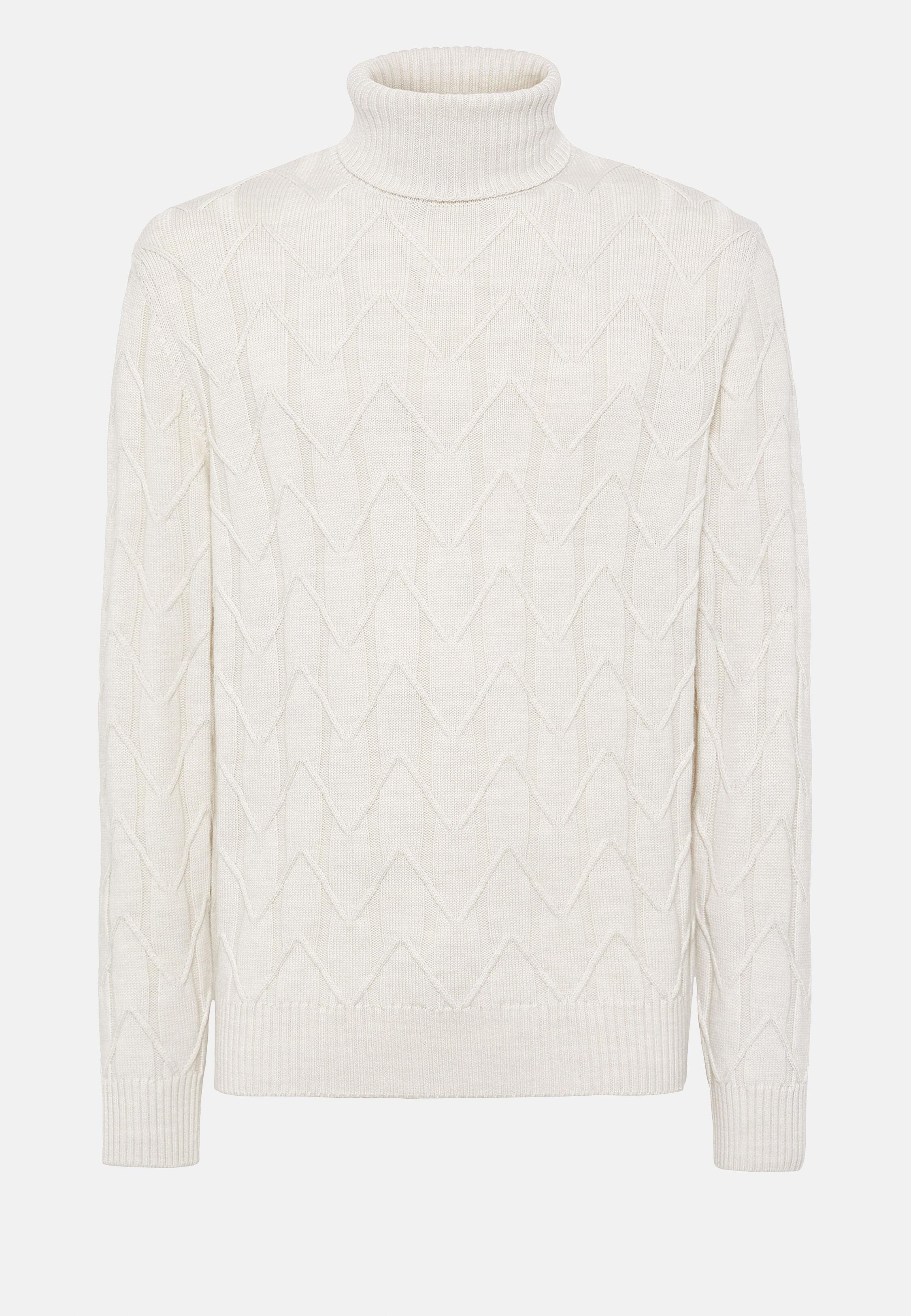 White Merino Wool Turtleneck Sweater, White, large image number 3