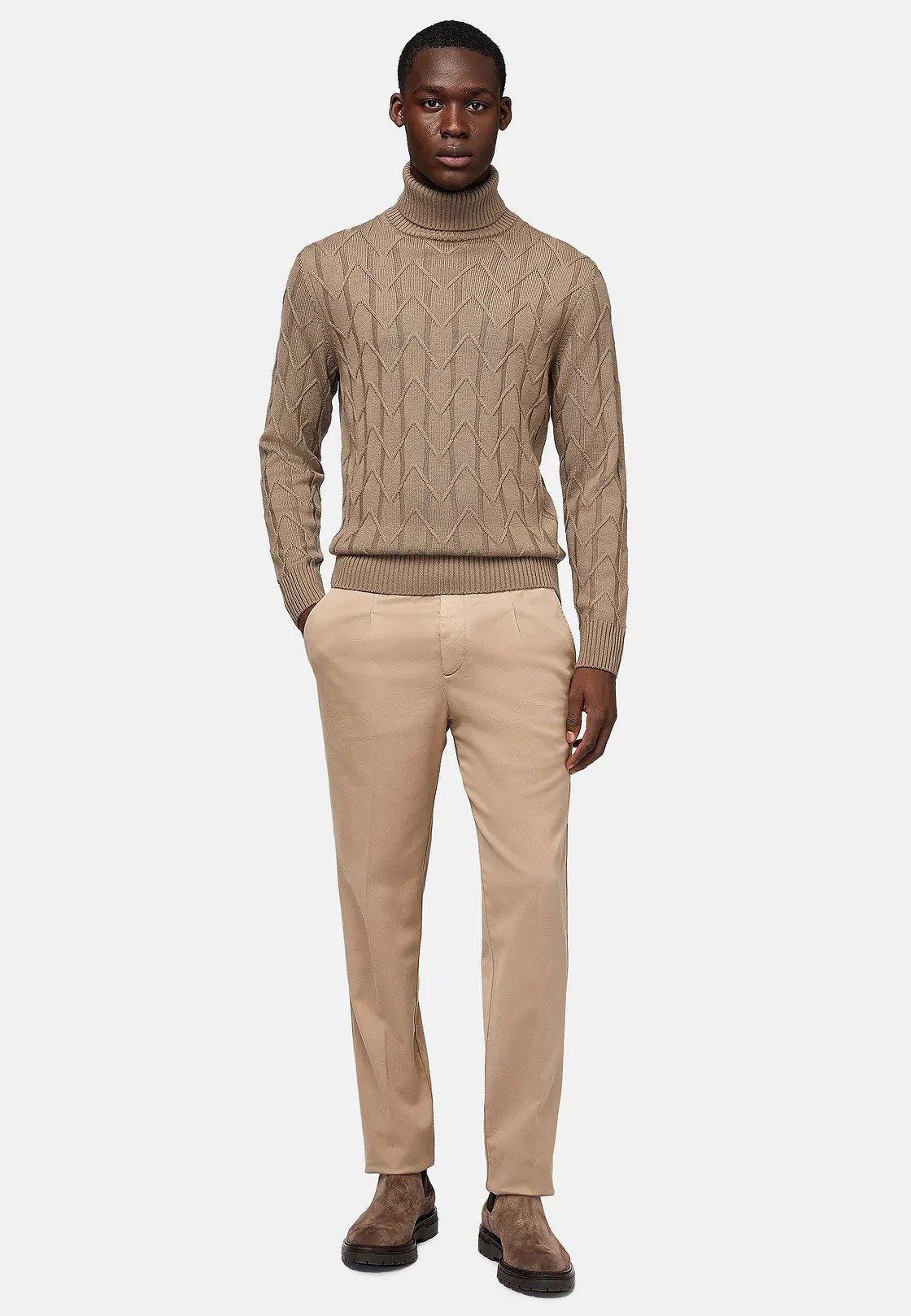 Brown Merino Wool Polo Neck Pullover, , large image number 0
