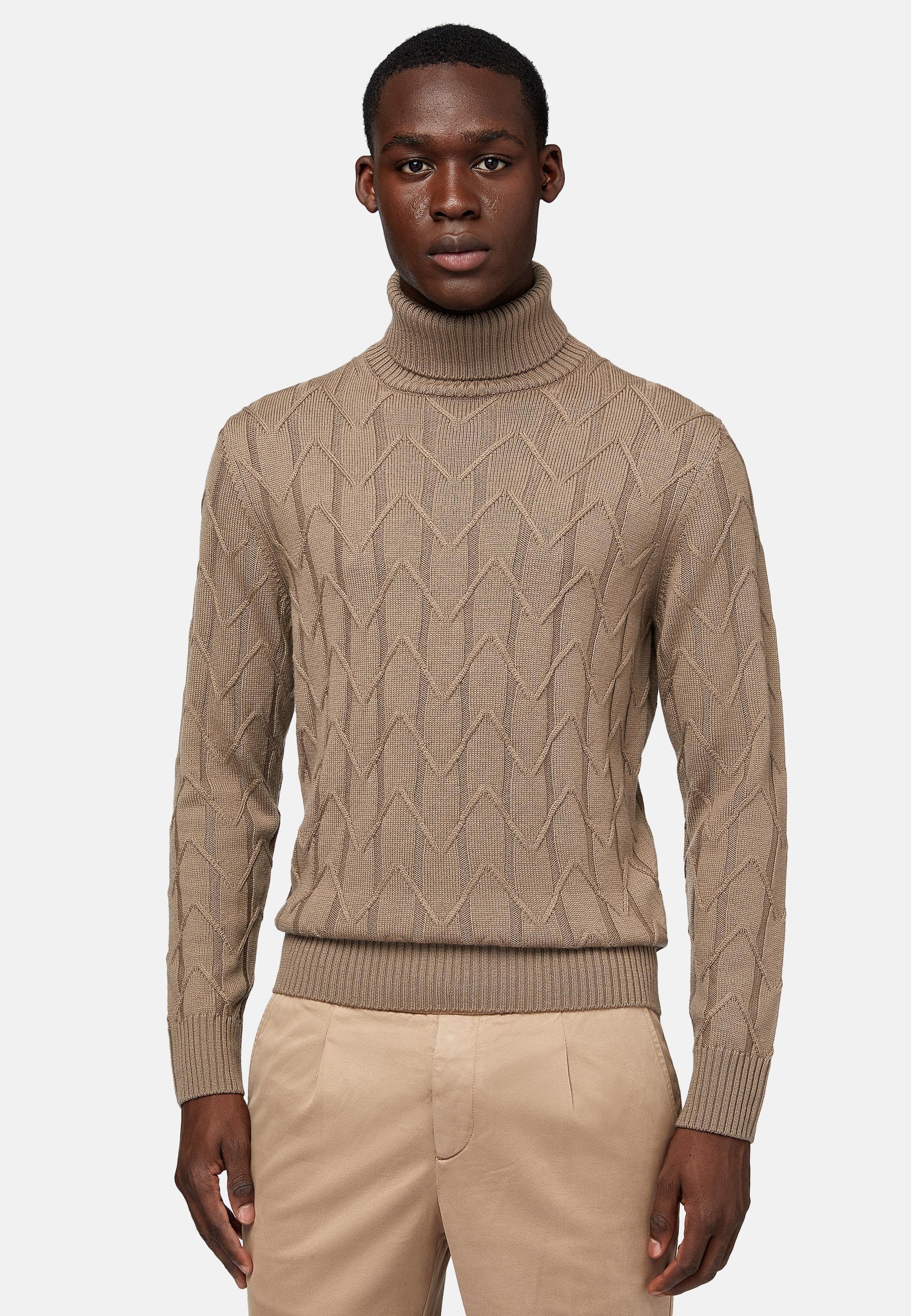 Brown Merino Wool Polo Neck Pullover, , large image number 1