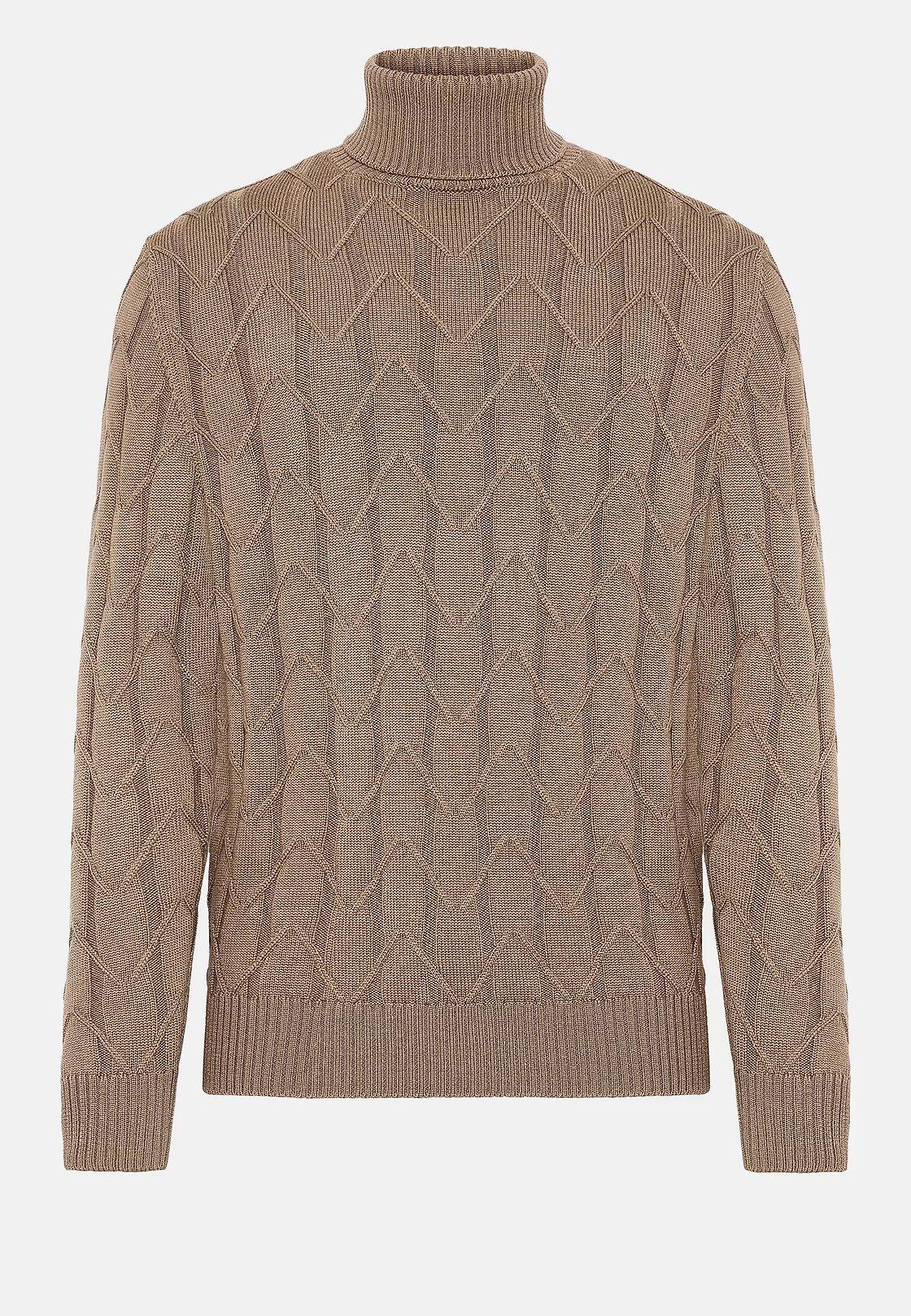 Brown Merino Wool Polo Neck Pullover, , large image number 4