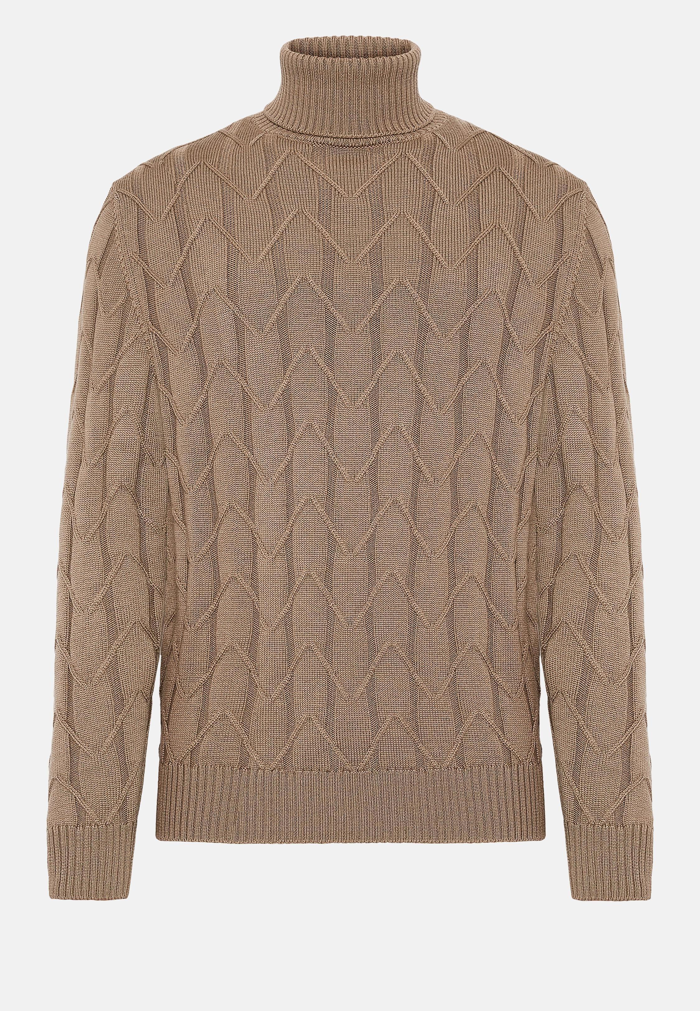 Brown Merino Wool Polo Neck Pullover, , large image number 6