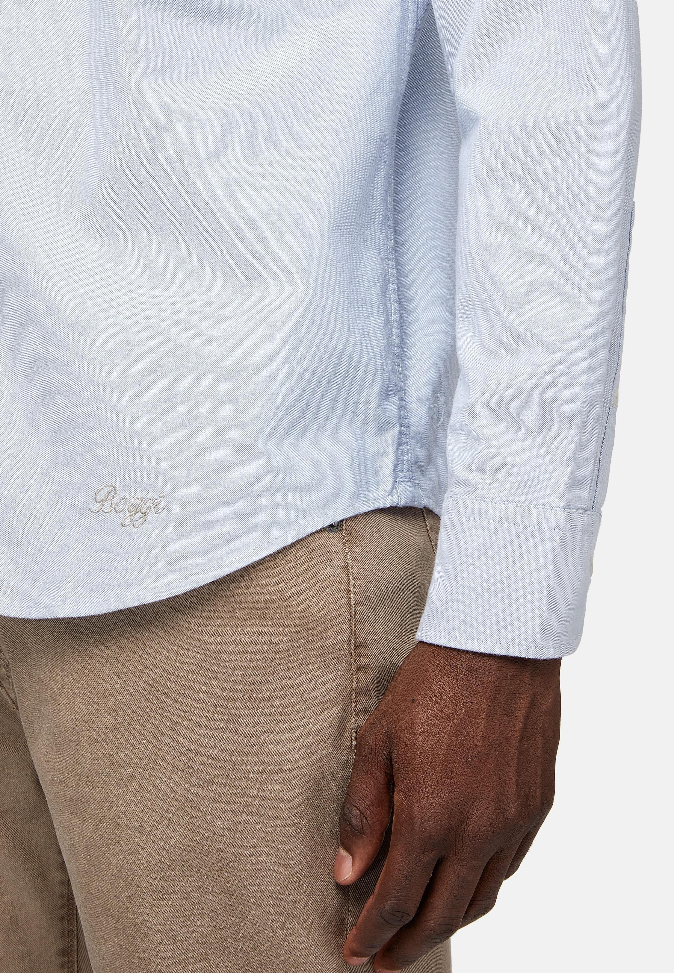 Blue Solid Oxford Shirt, 3901_LTBL, large image number 5