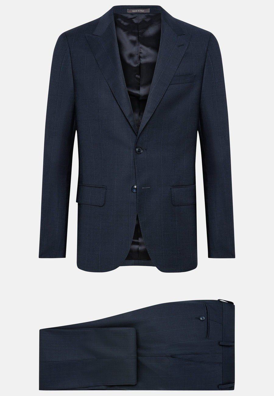 Navy Blue Pinstripe Suit In Pure Wool, , large image number 4