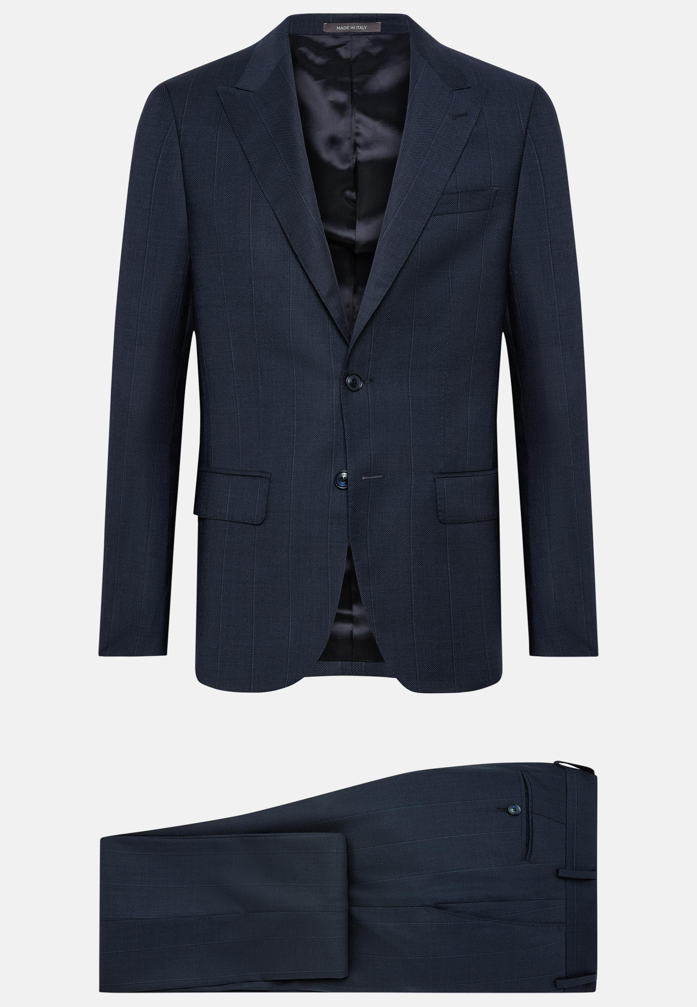 Navy Blue Pinstripe Suit In Pure Wool, , large image number 7