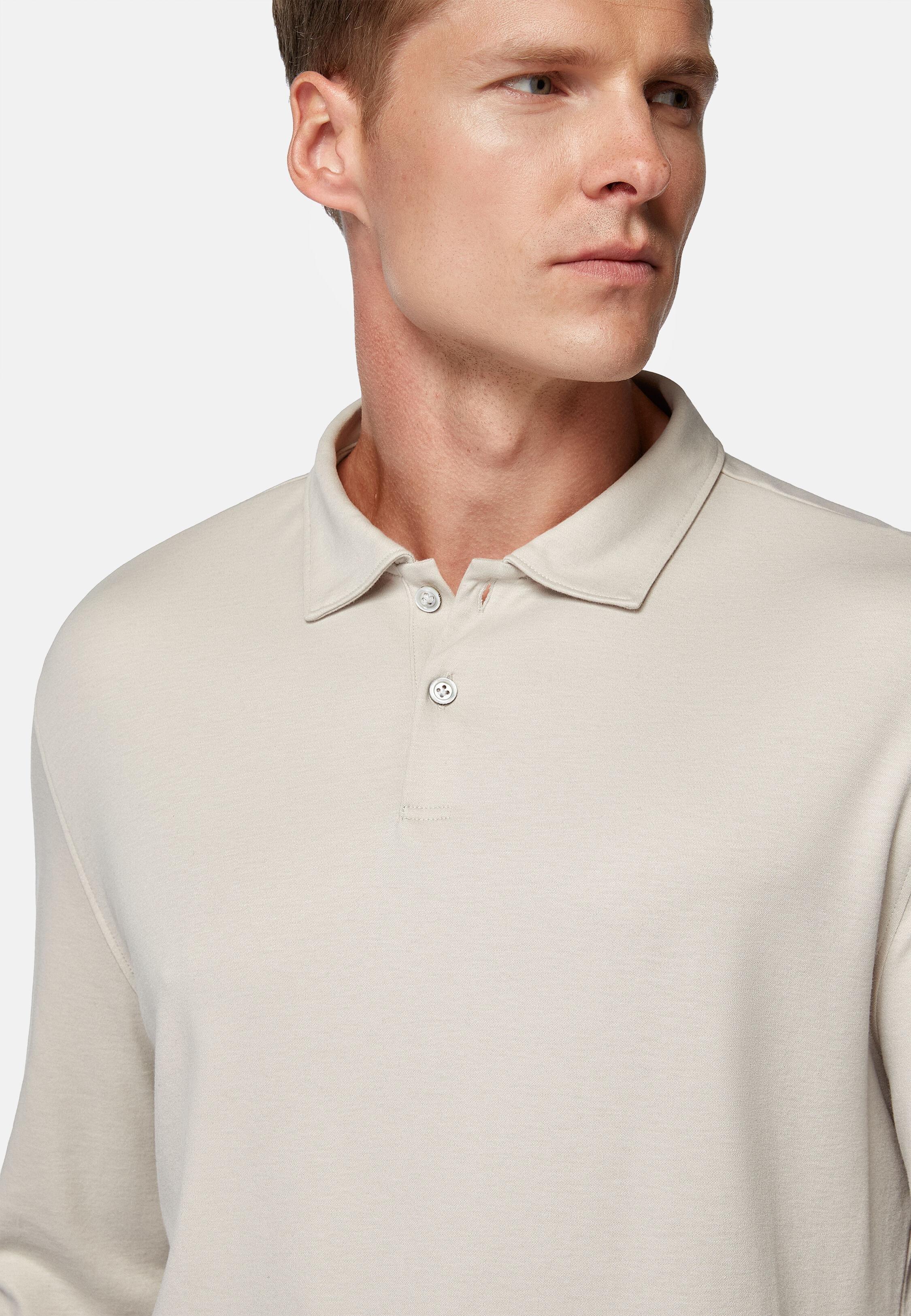 Beige Cotton Polo Shirt, Sand, large image number 4