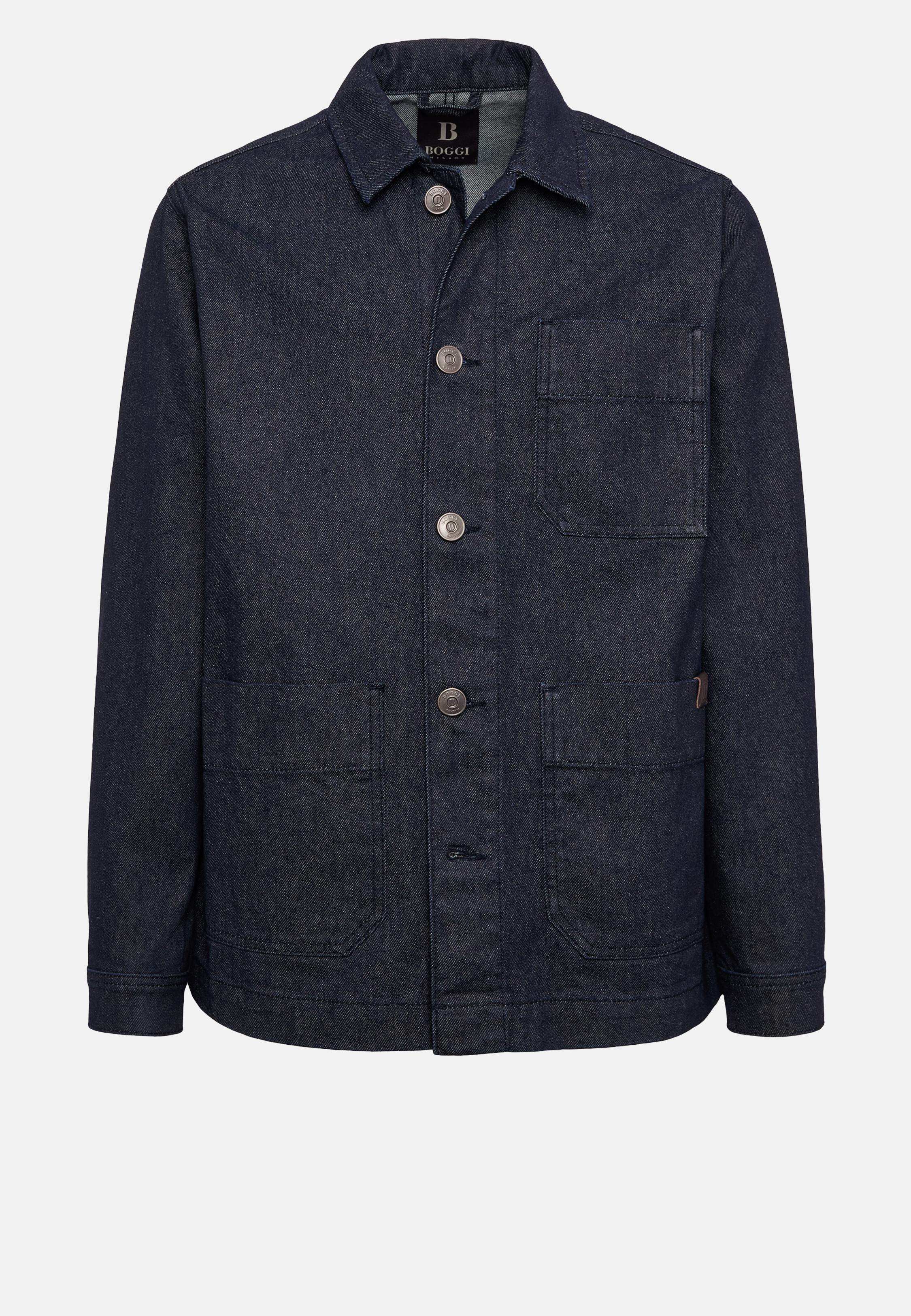 Navy Textured Denim Utility Shirt, , large image number 6