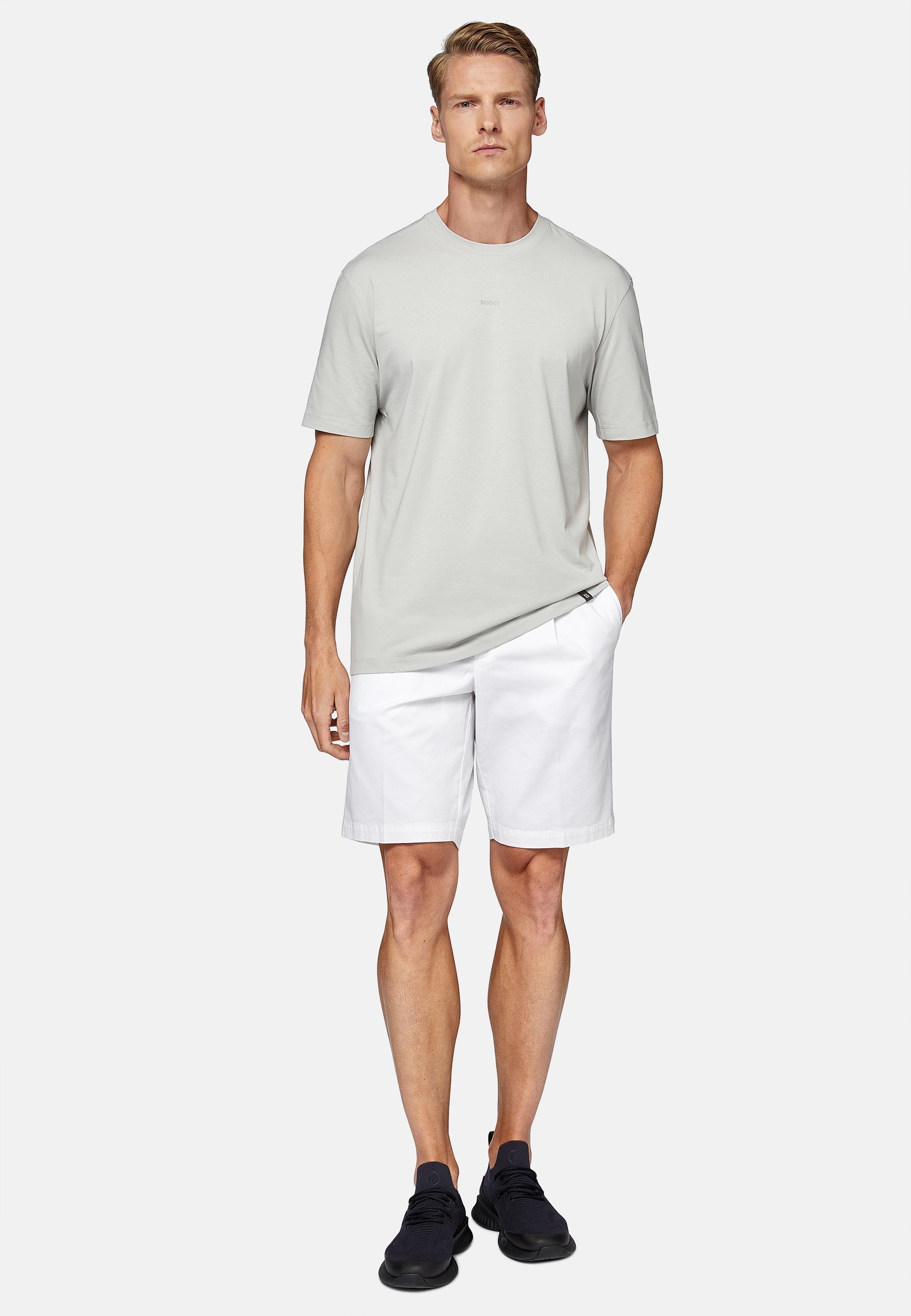 White Stretch Cotton Summer Bermuda Shorts, White, large image number 0