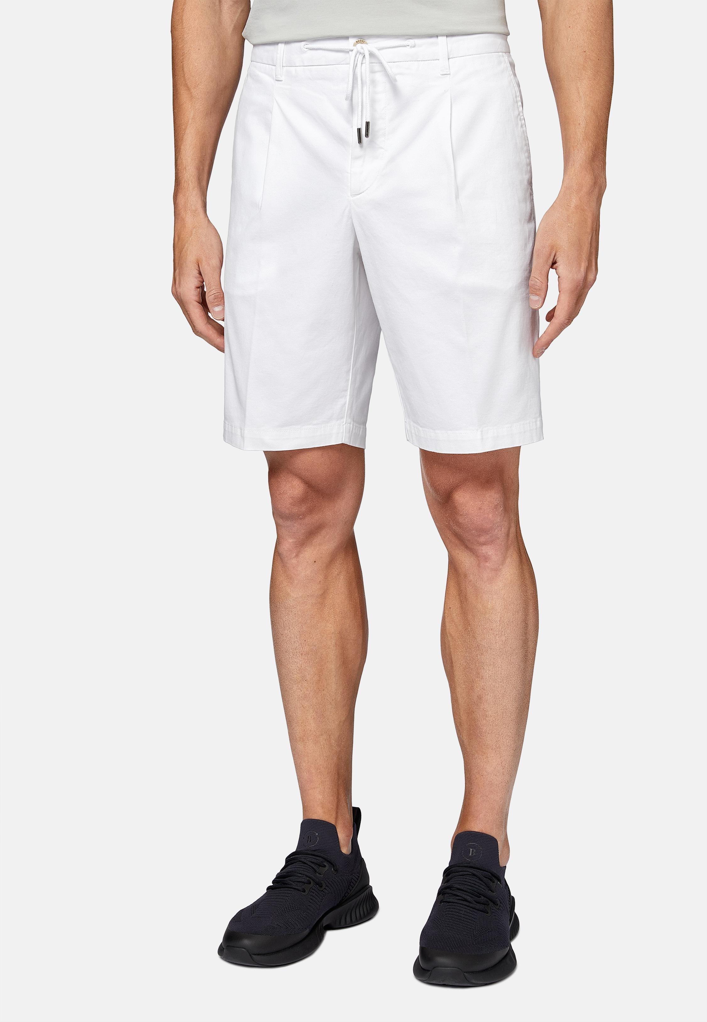 White Stretch Cotton Summer Bermuda Shorts, White, large image number 1