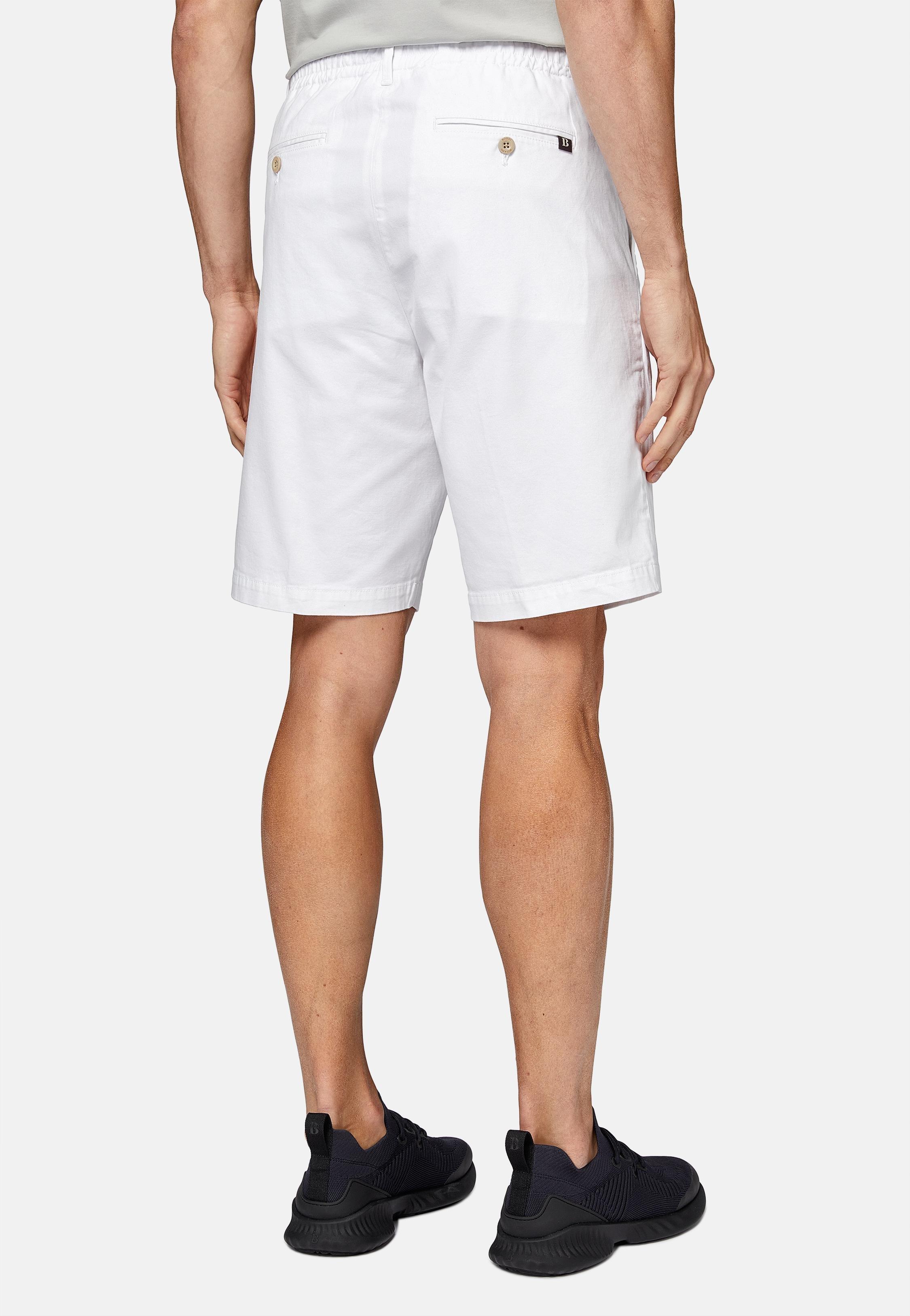 White Stretch Cotton Summer Bermuda Shorts, White, large image number 2