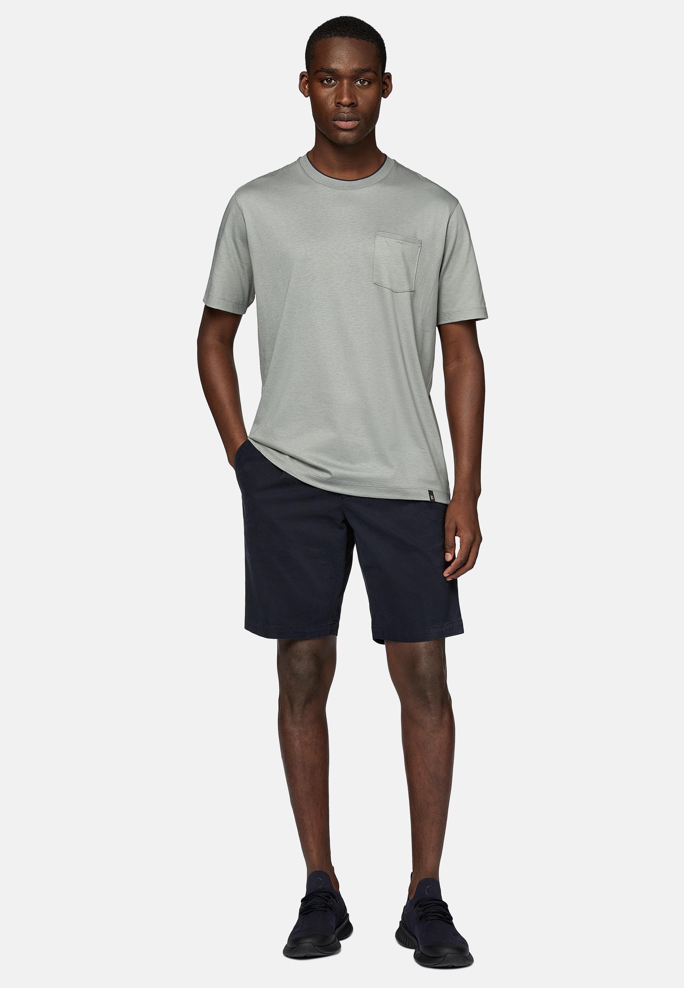 Blue Stretch Cotton Summer Bermuda Shorts, , large image number 1