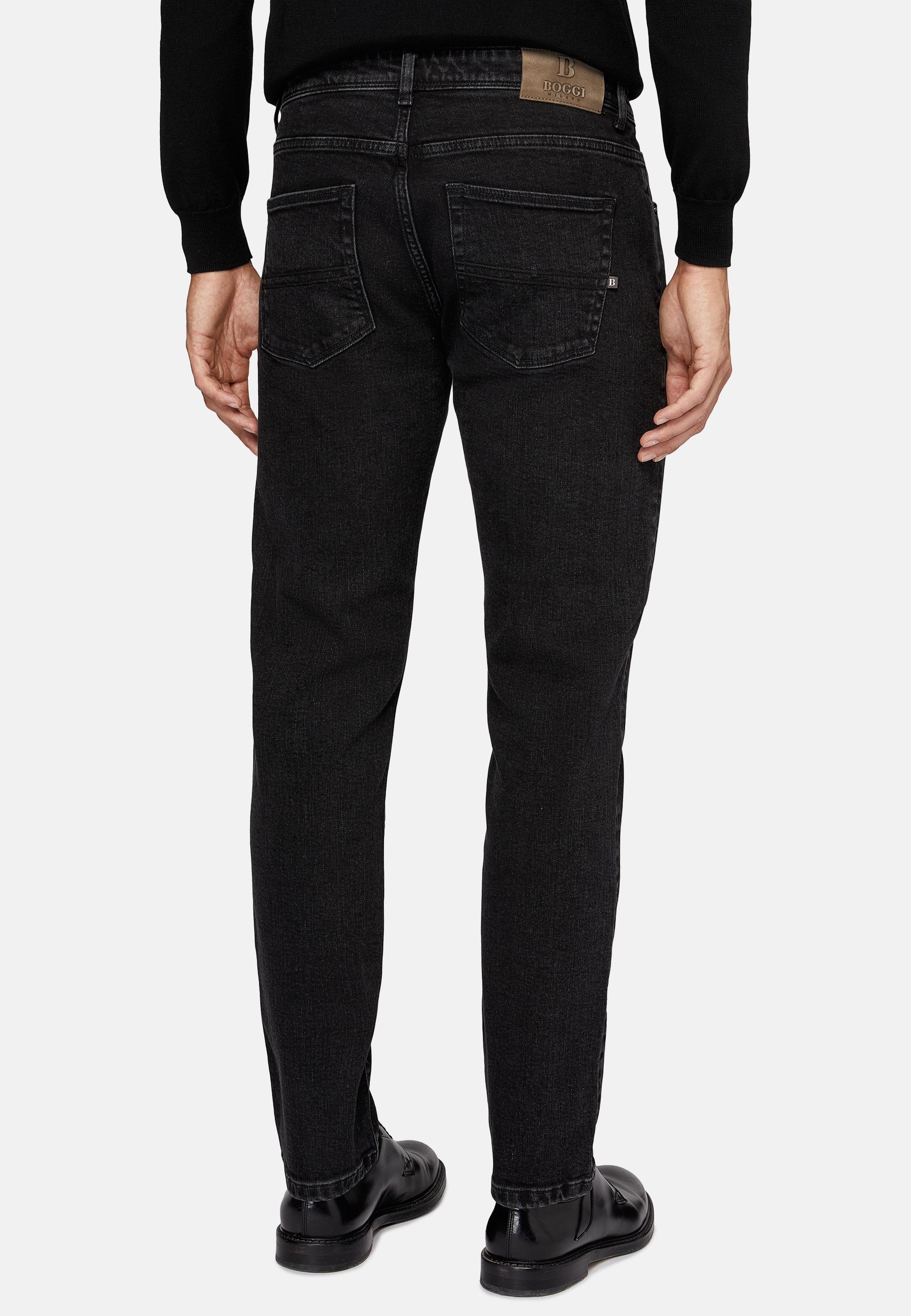 Black Solid Stretch Denim Jeans, , large image number 5