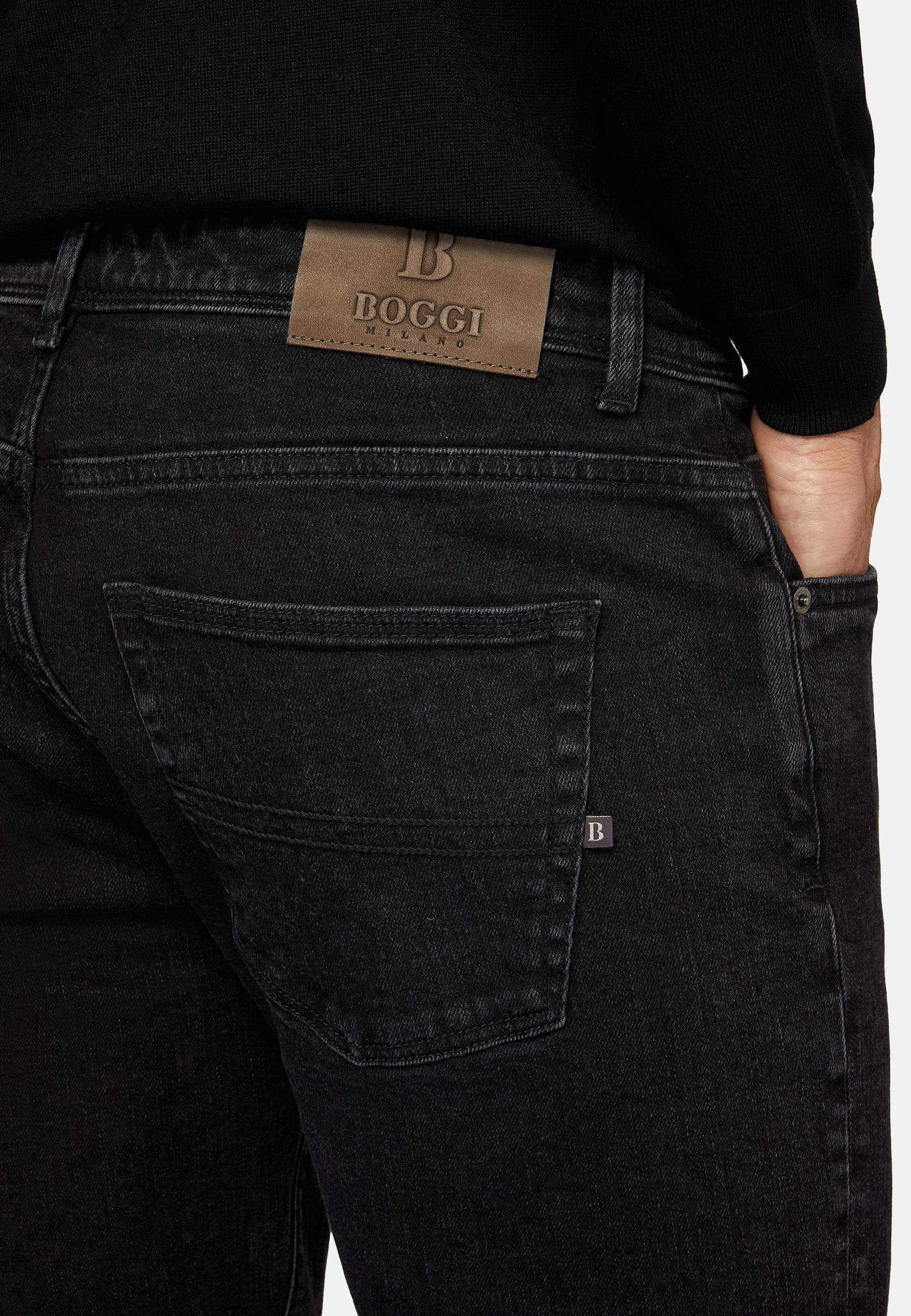 Black Solid Stretch Denim Jeans, , large image number 6