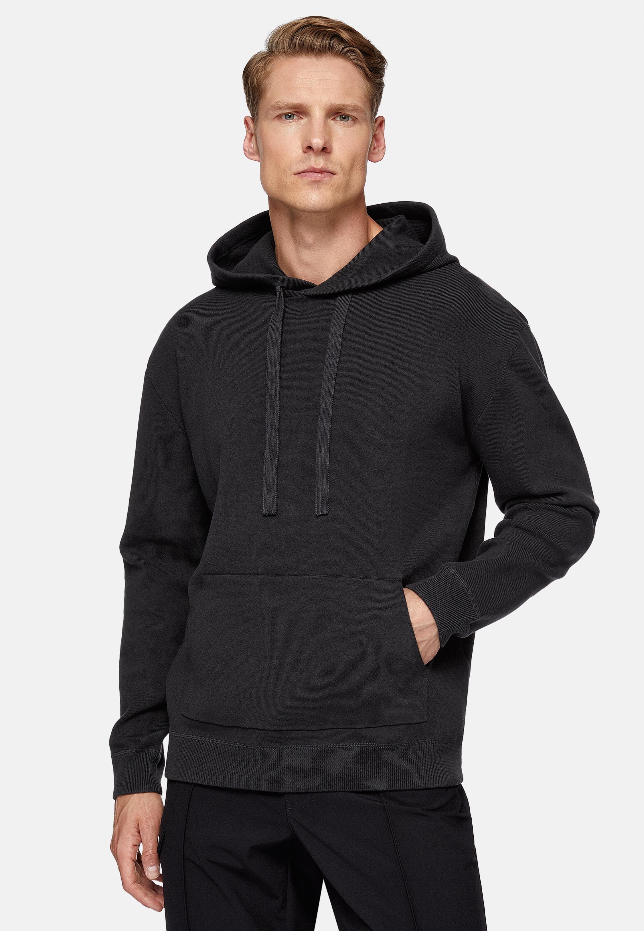 Black Cotton Jersey Fleece Hoodie, , large image number 0