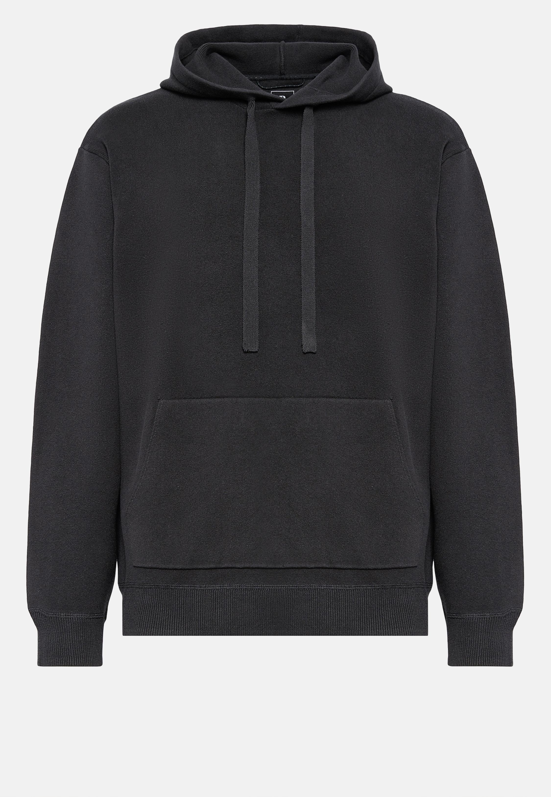 Black Cotton Jersey Fleece Hoodie, , large image number 1