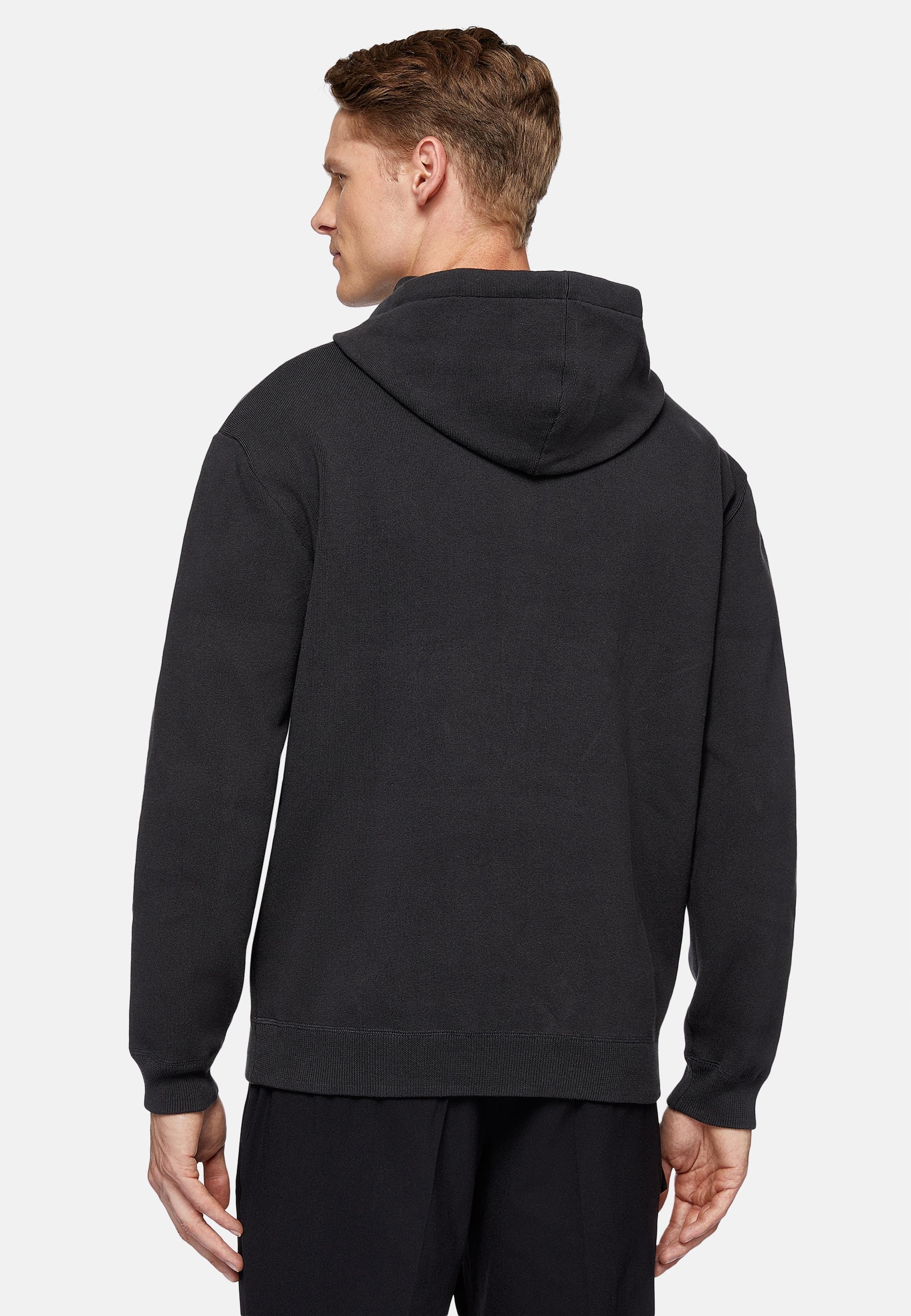 Black Cotton Jersey Fleece Hoodie, , large image number 3