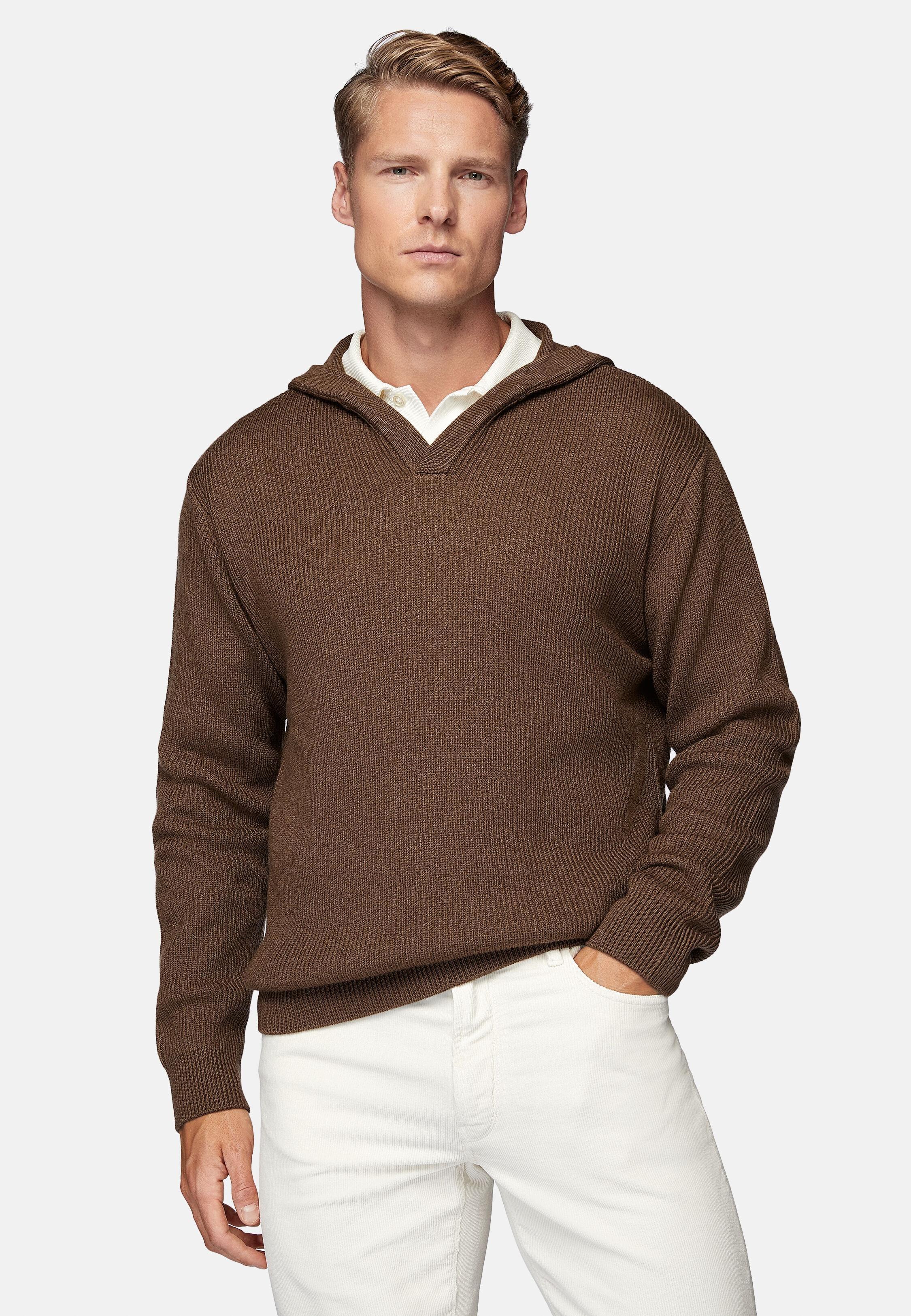 Brown Ribbed Long Hoodie, Hazelnut, large image number 1