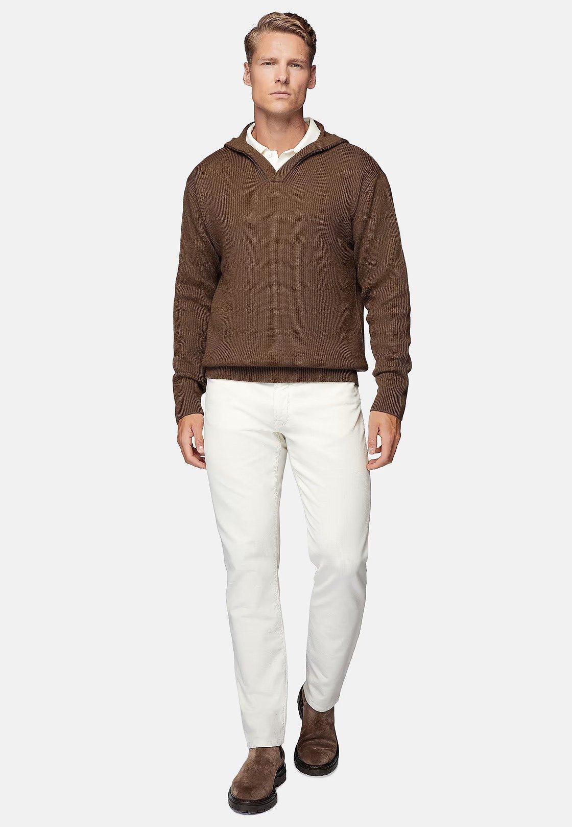 Brown Ribbed Long Hoodie, Hazelnut, large image number 2