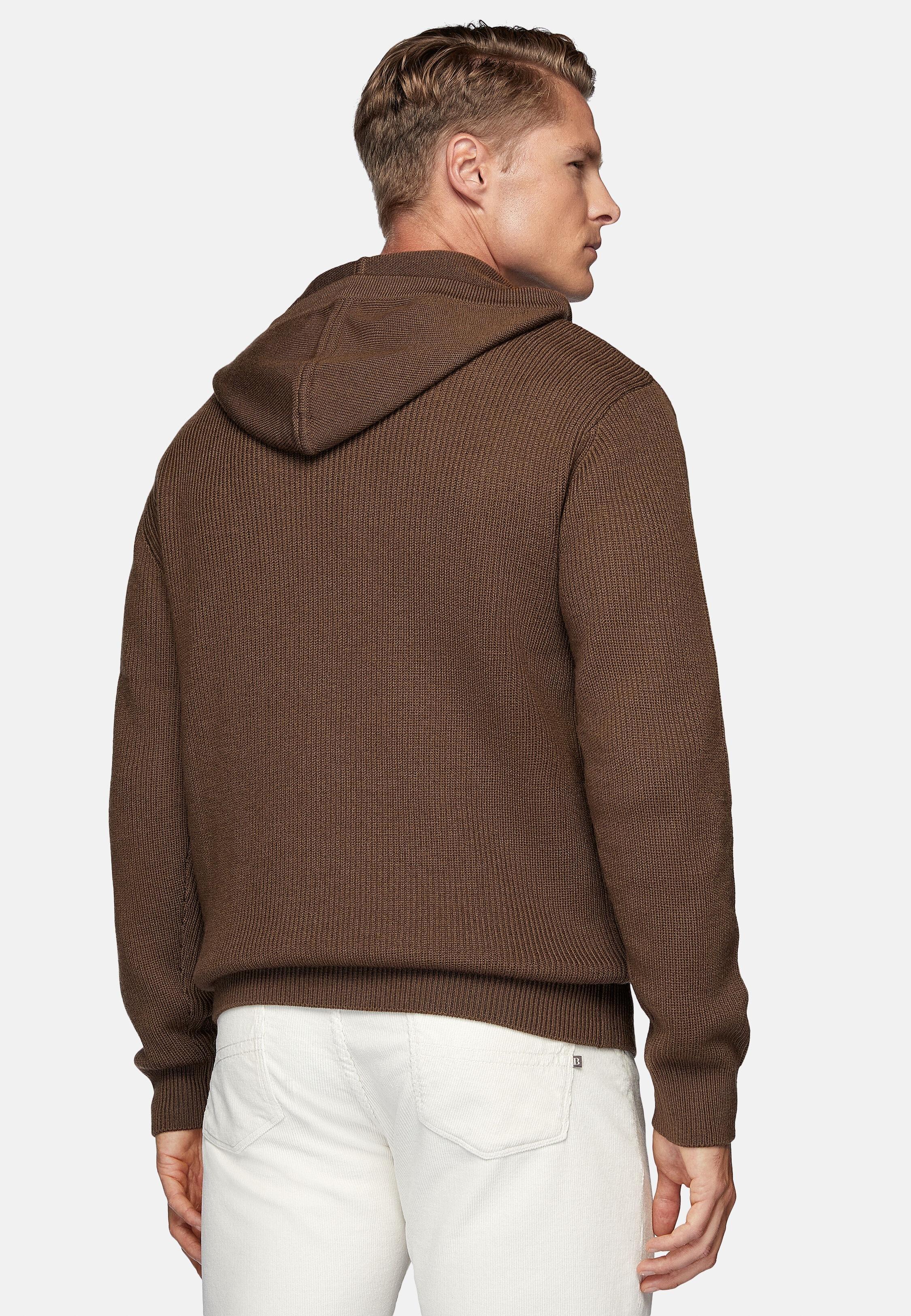 Brown Ribbed Long Hoodie, Hazelnut, large image number 3