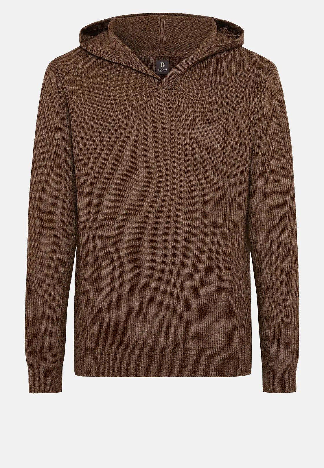 Brown Ribbed Long Hoodie, Hazelnut, large image number 4