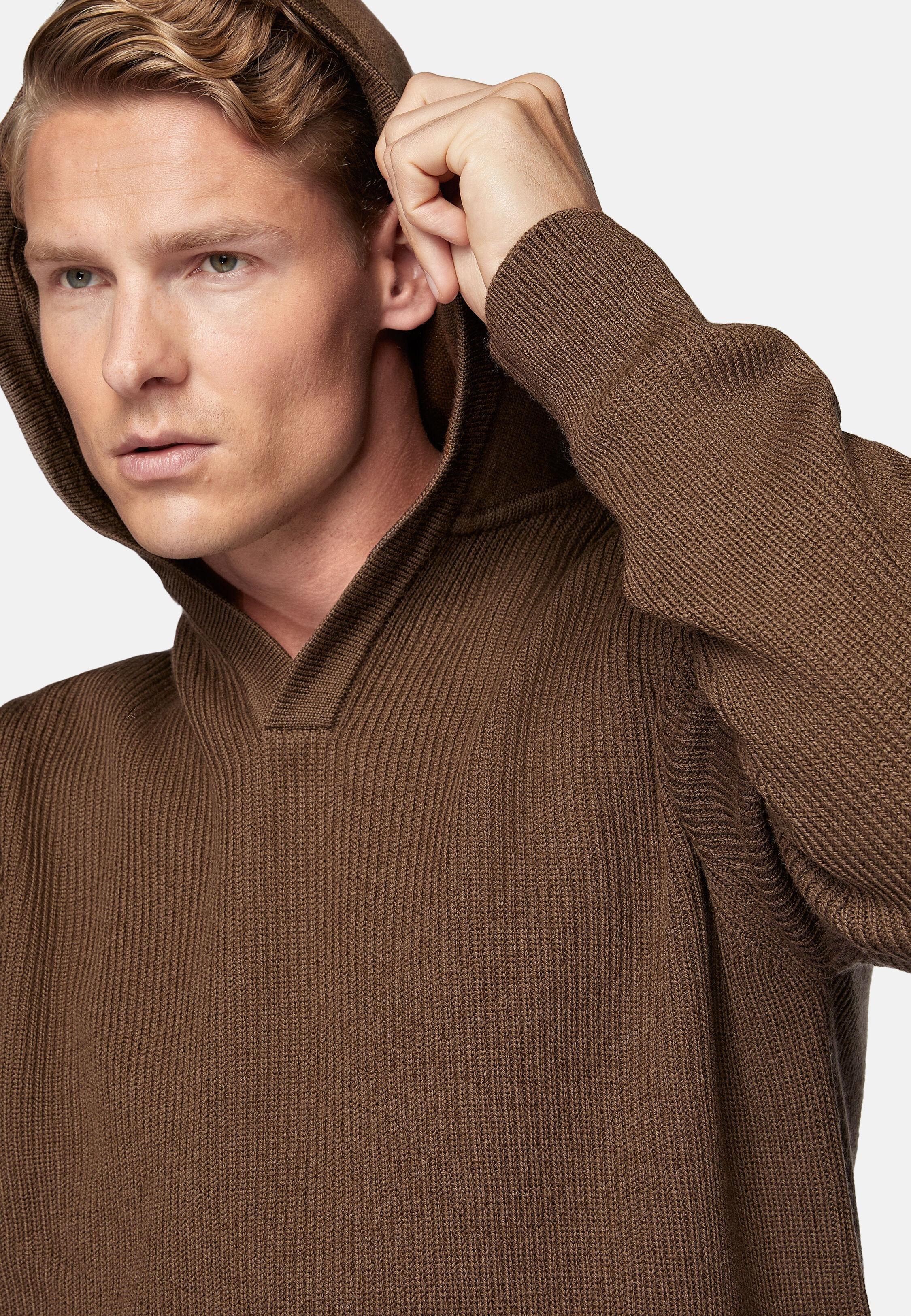 Brown Ribbed Long Hoodie, Hazelnut, large image number 5