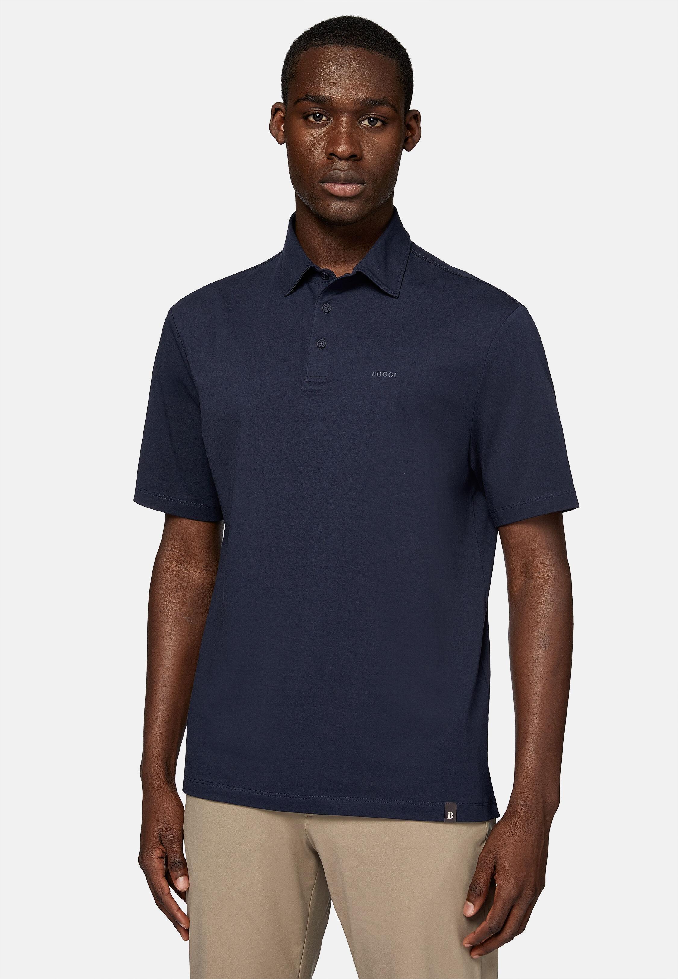 Blue Stretch Supima Cotton Polo Shirt, Navy blue, large image number 0