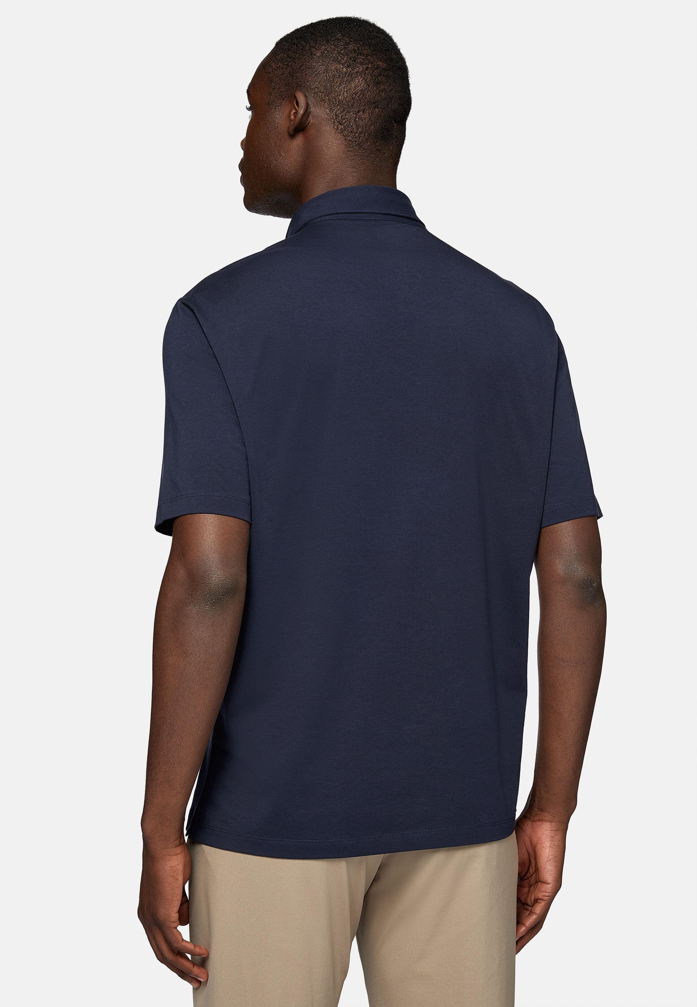 Blue Stretch Supima Cotton Polo Shirt, Navy blue, large image number 2
