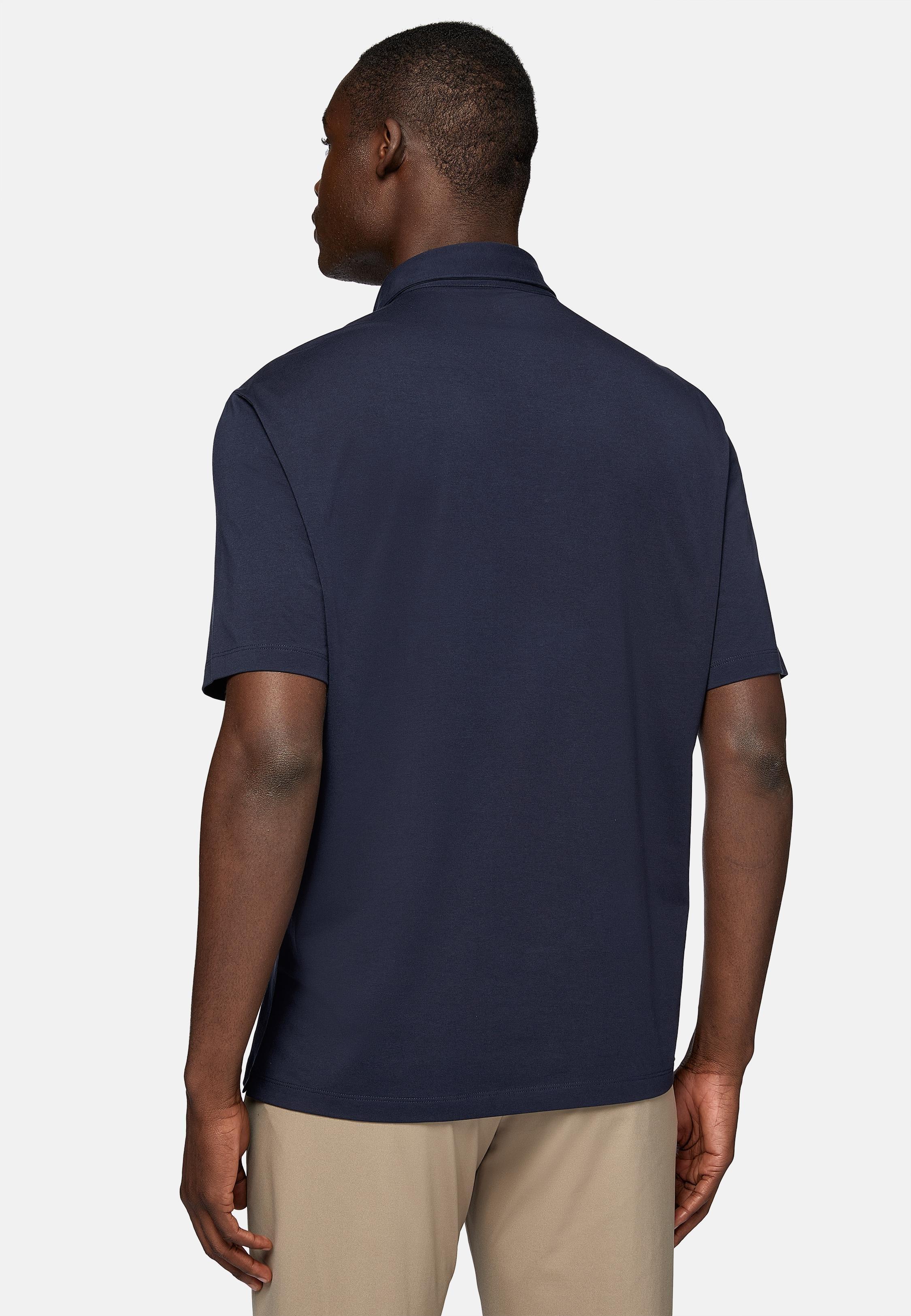 Blue Stretch Supima Cotton Polo Shirt, Navy blue, large image number 3