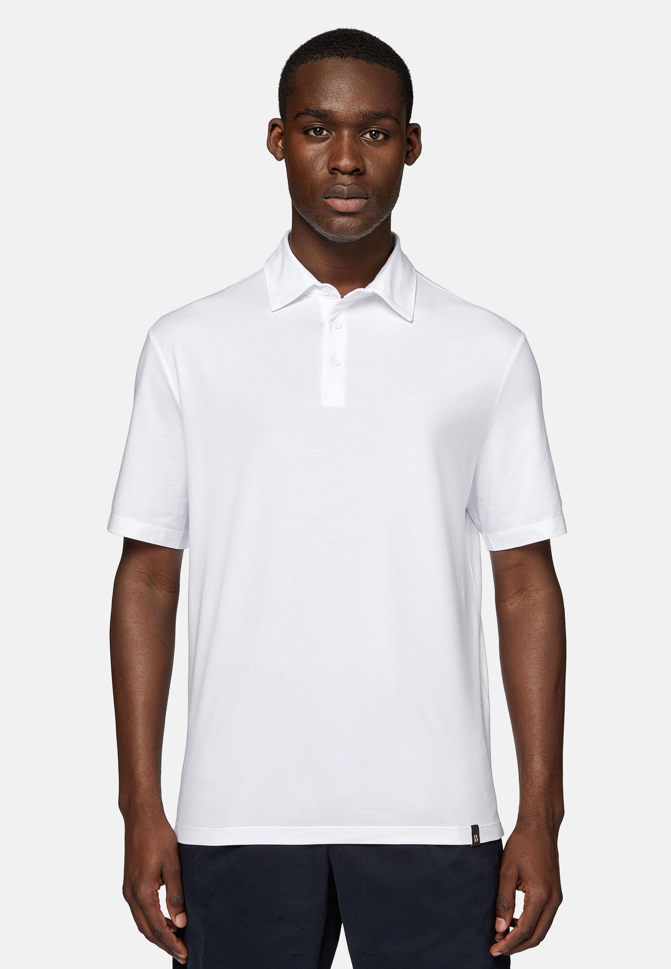 White Stretch Supima Cotton Polo Shirt, White, large image number 0