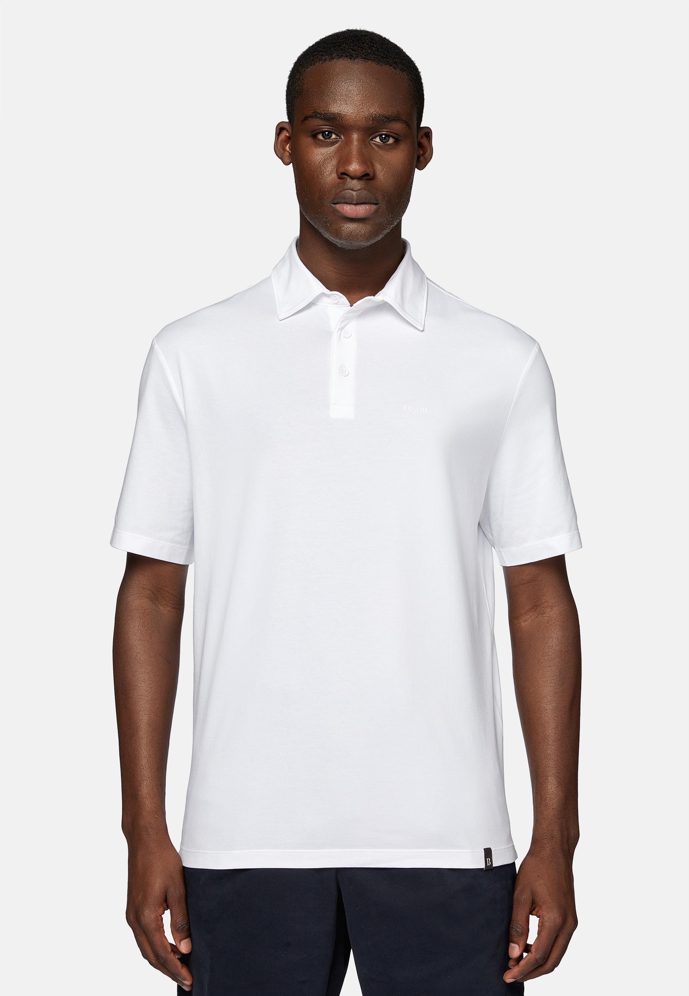White Stretch Supima Cotton Polo Shirt, , large image number 0
