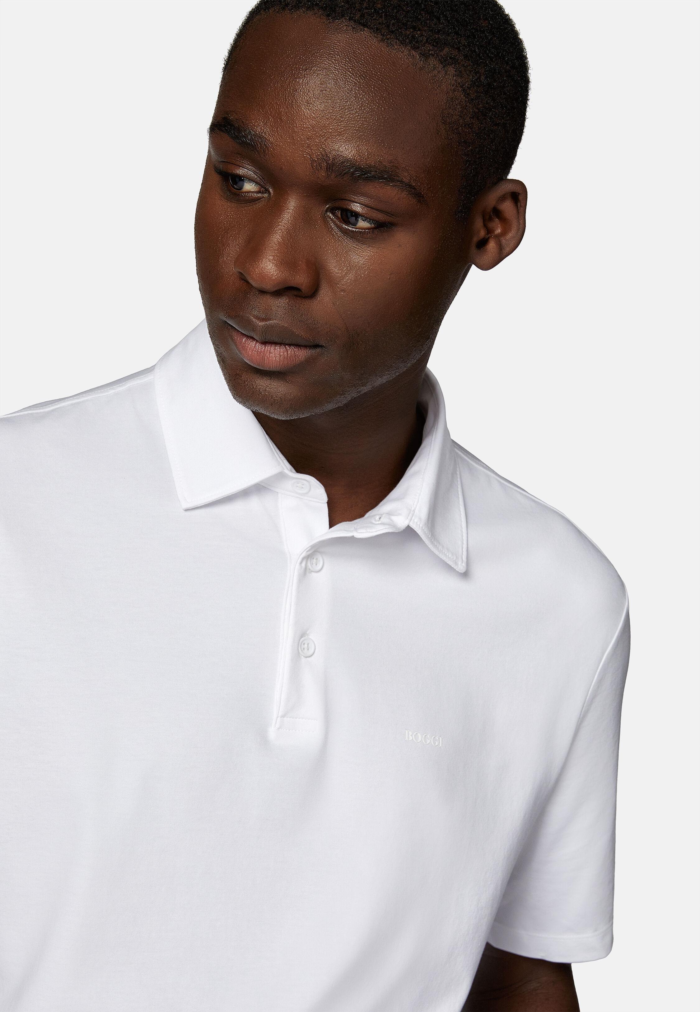 White Stretch Supima Cotton Polo Shirt, White, large image number 4