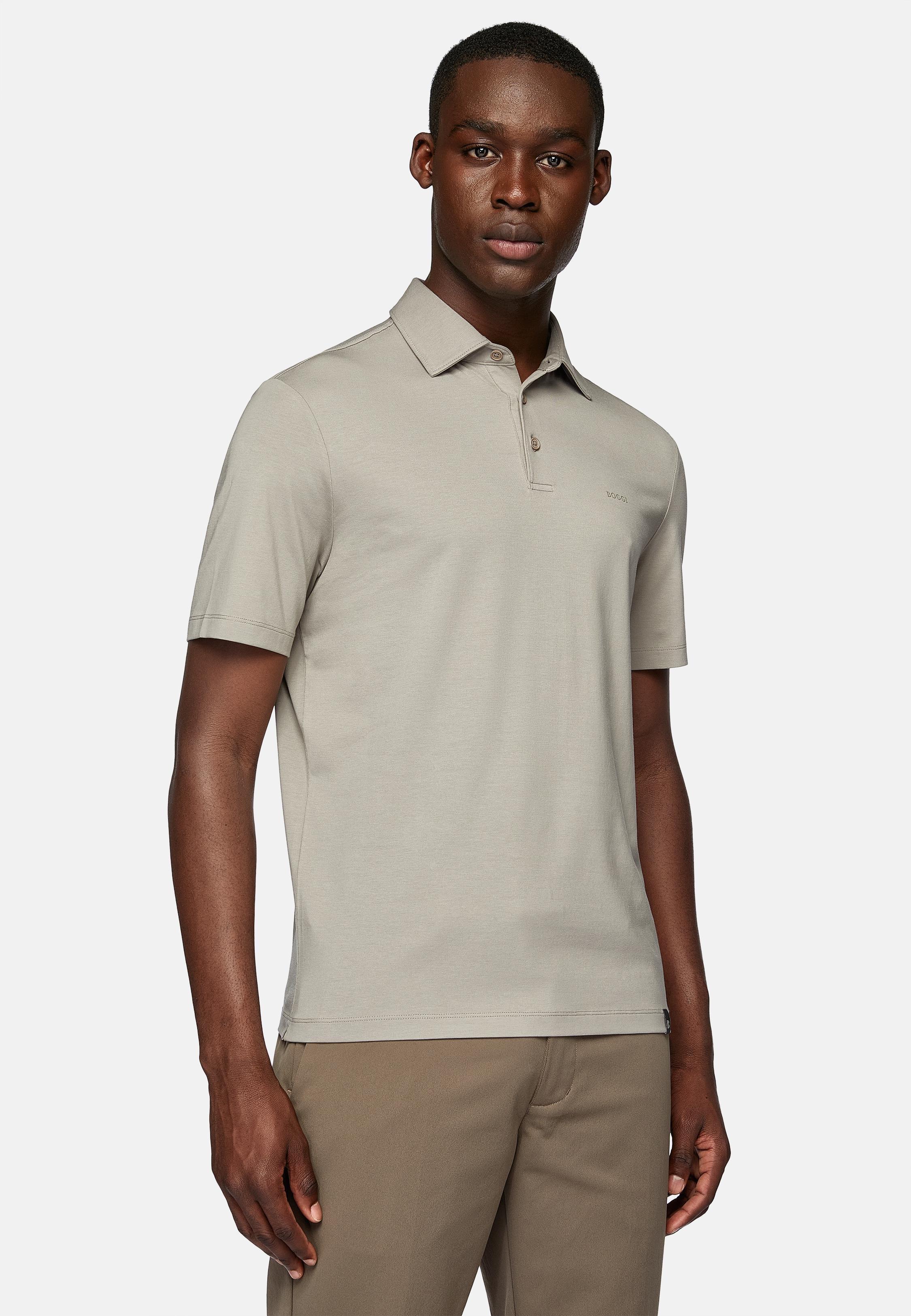 Brown Stretch Supima Cotton Polo Shirt, Taupe, large image number 0