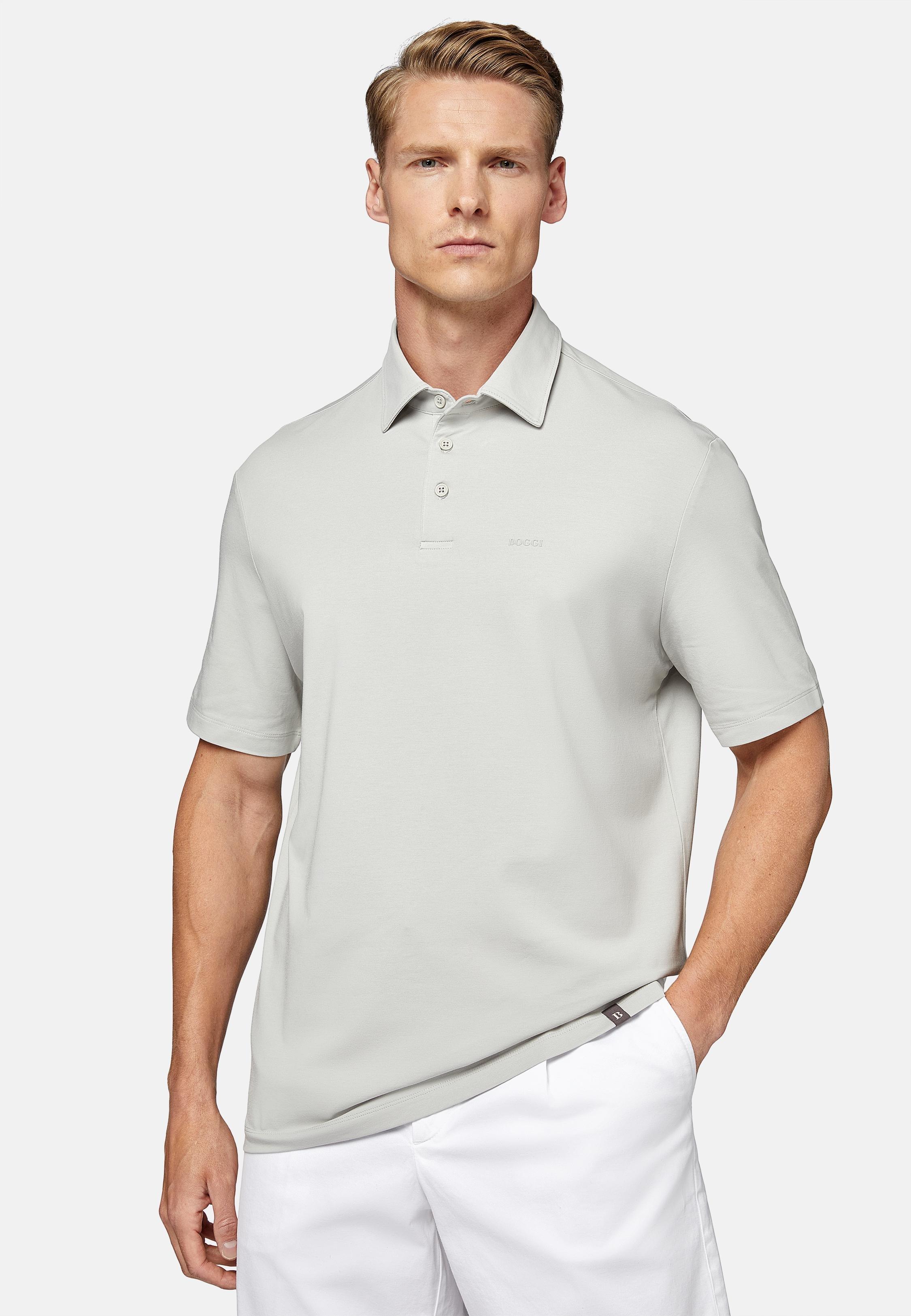 Grey Stretch Supima Cotton Polo Shirt, , large image number 0