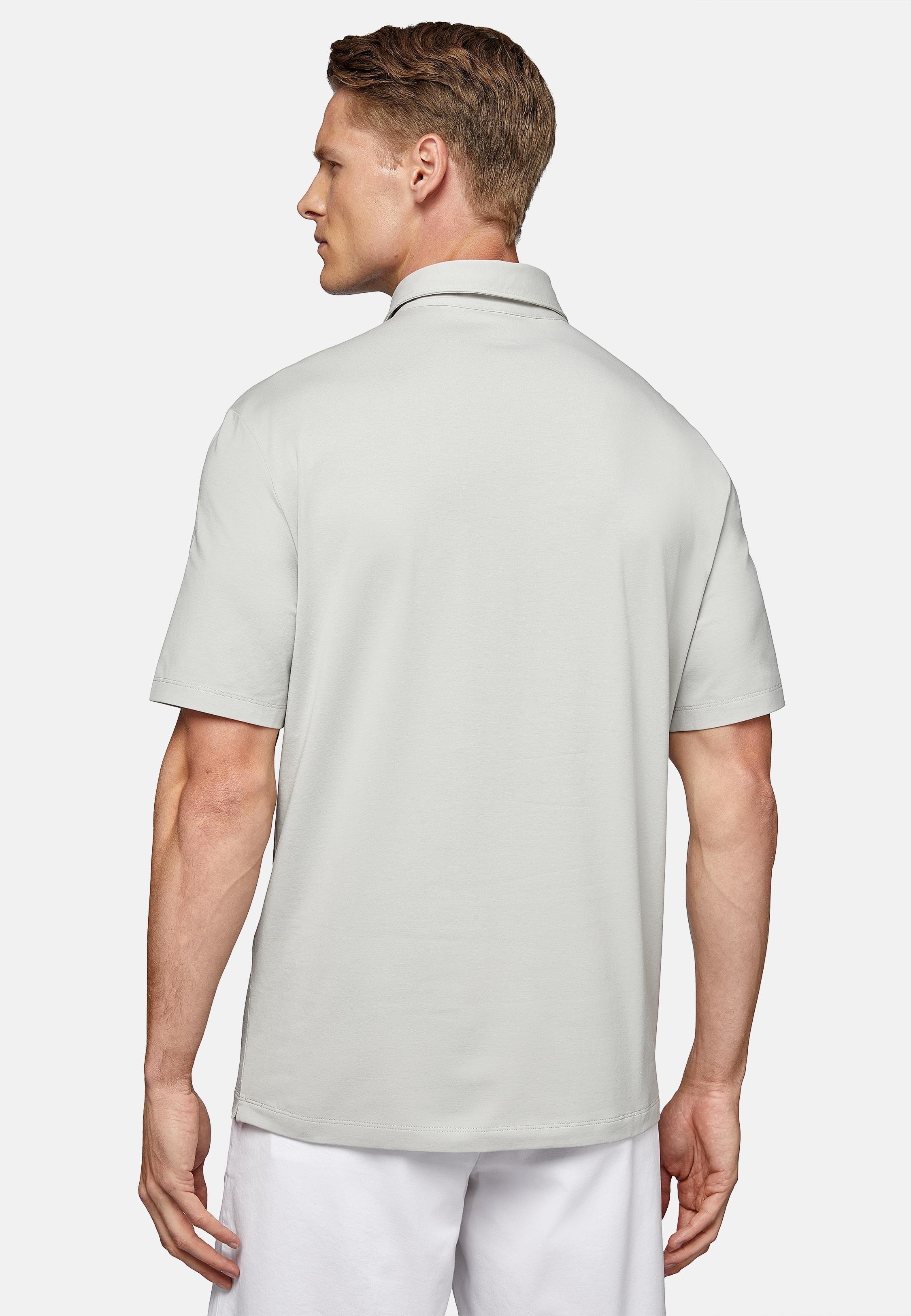 Grey Stretch Supima Cotton Polo Shirt, , large image number 1