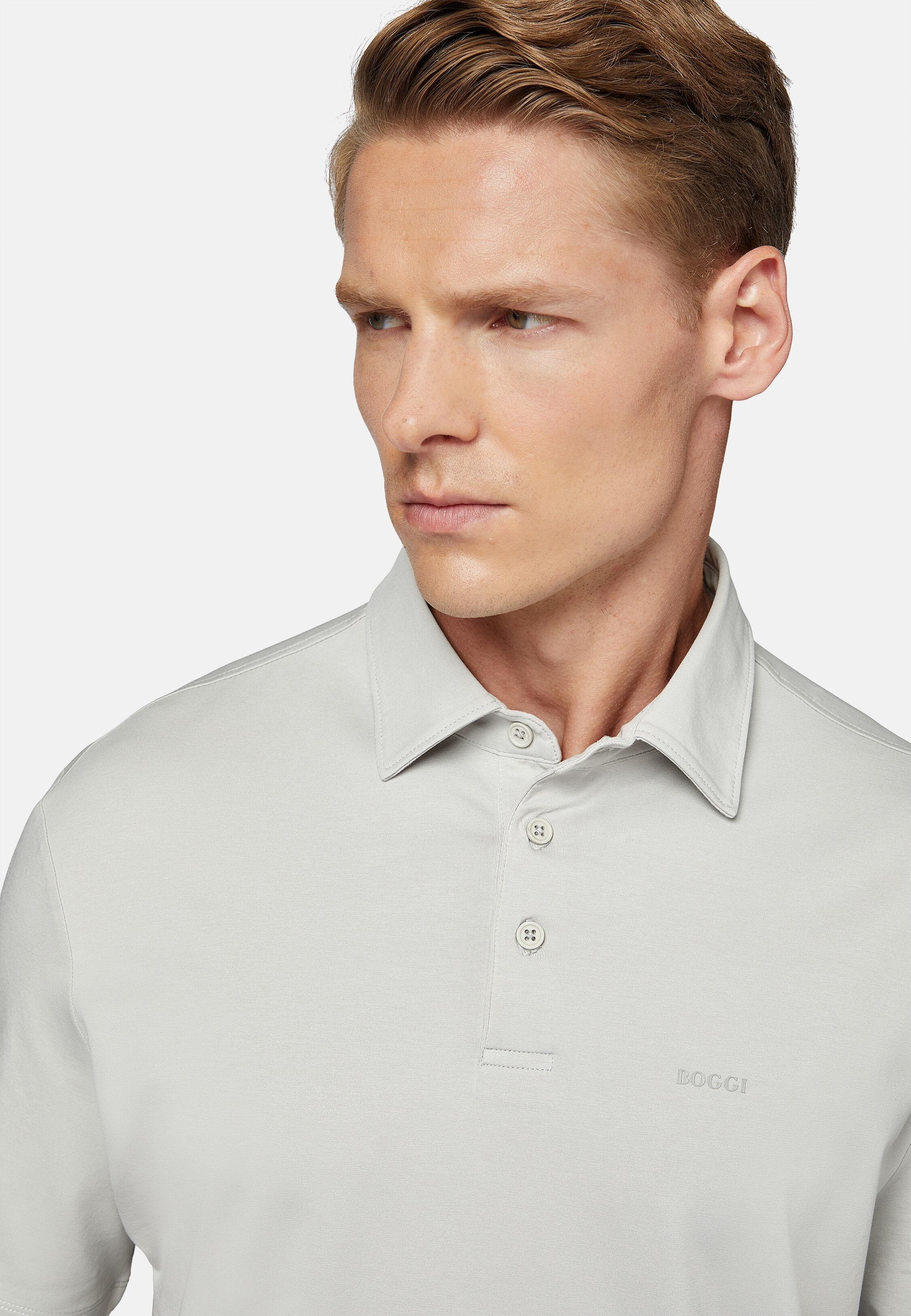 Grey Stretch Supima Cotton Polo Shirt, Light grey, large image number 2
