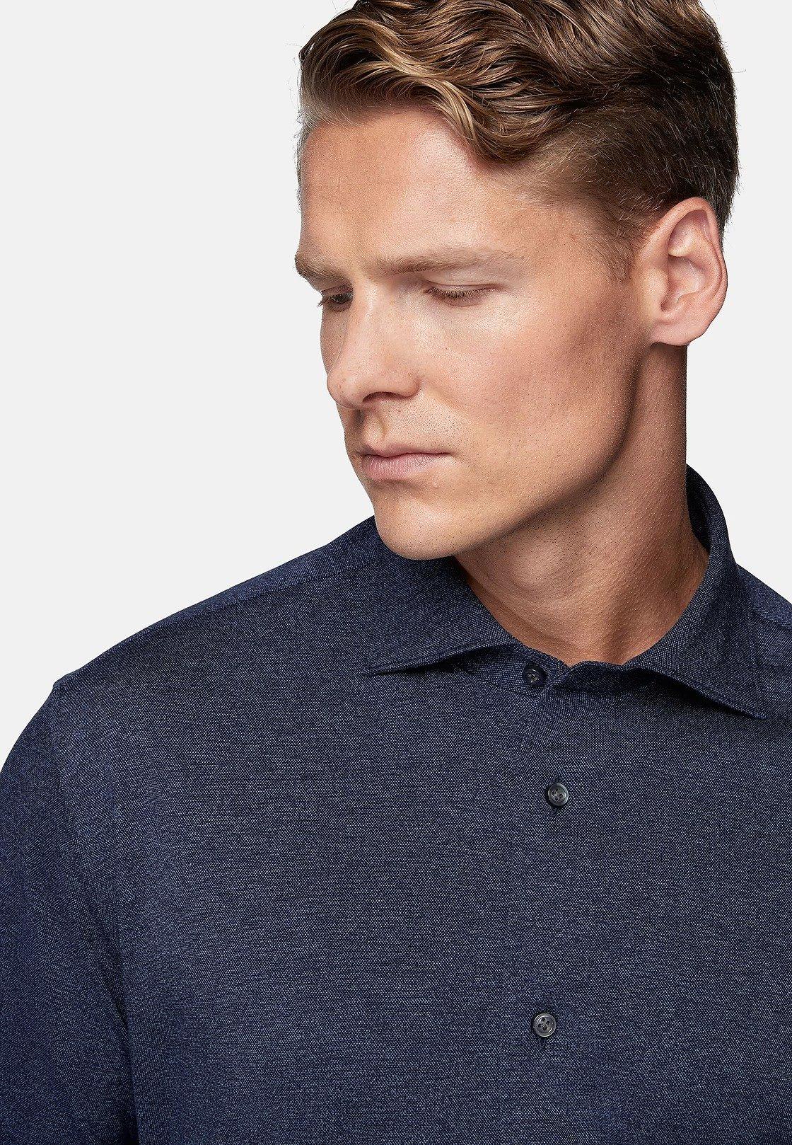 Navy Textured Jersey Polo Shirt, 3901_NAVY, large image number 4