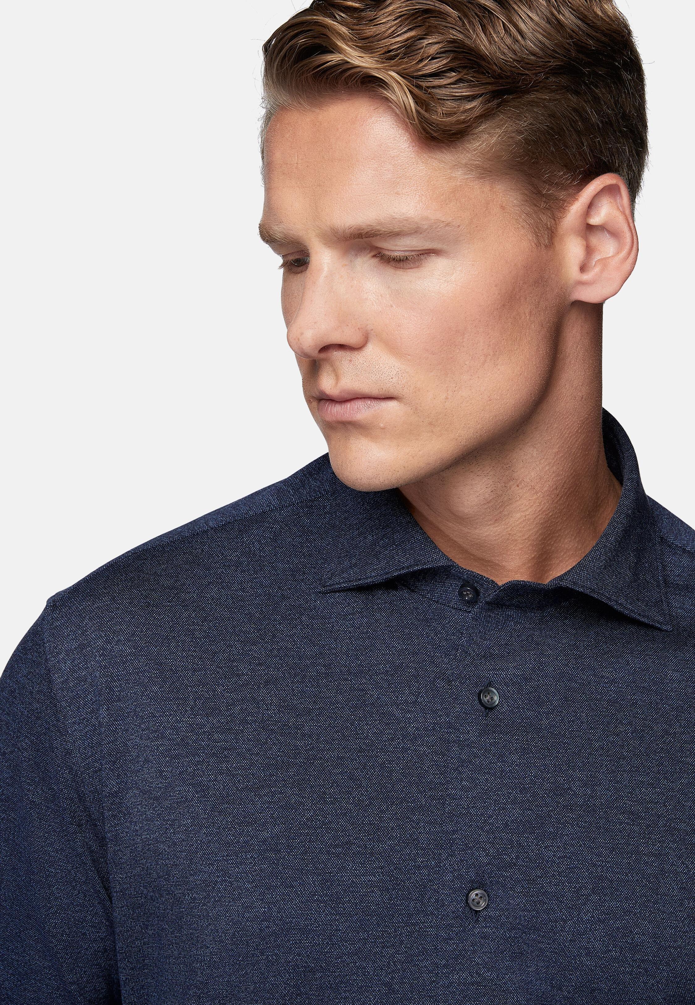 Navy Textured Jersey Polo Shirt, 3901_NAVY, large image number 5