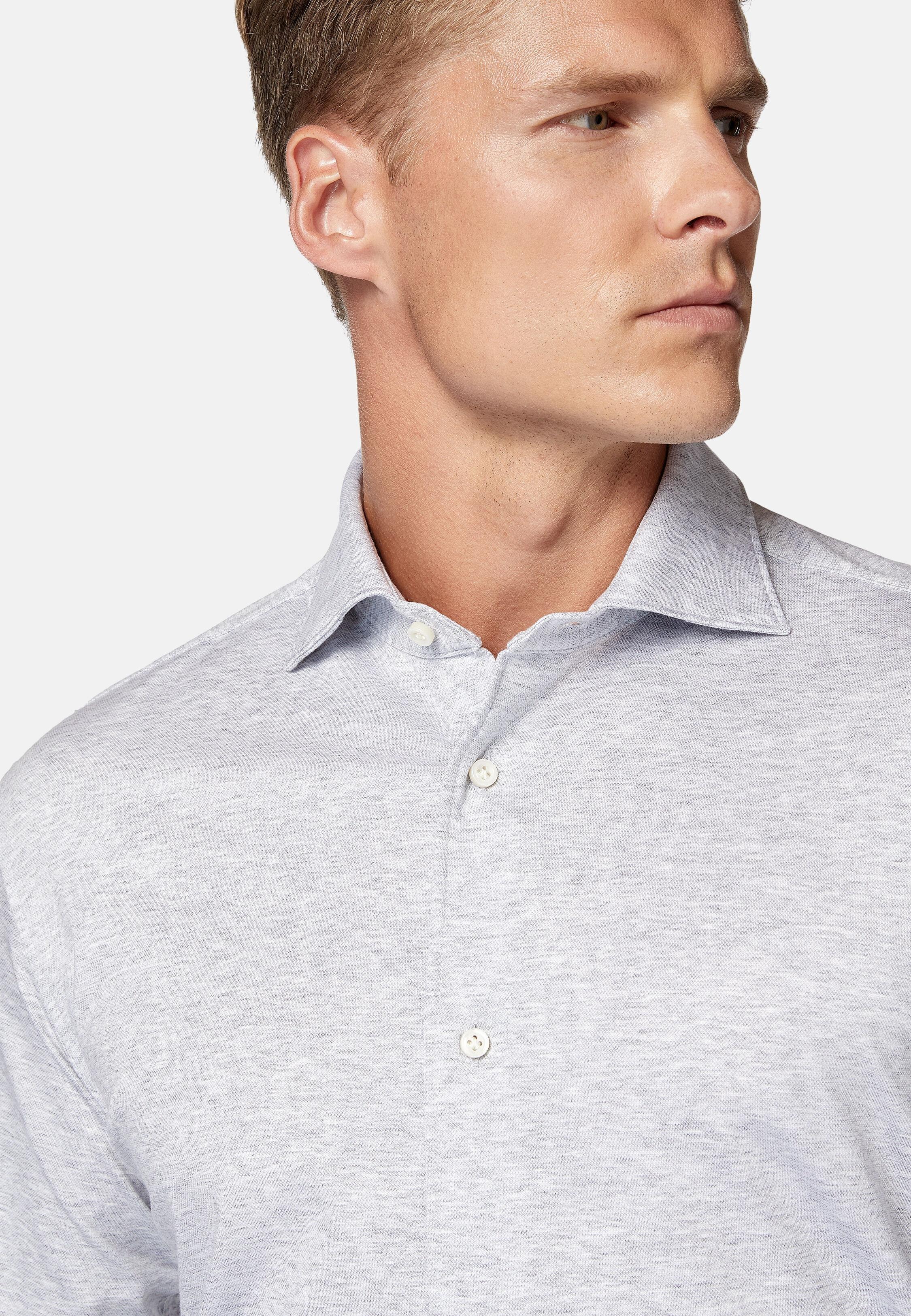 Grey Solid Jersey Polo Shirt, Light grey, large image number 5
