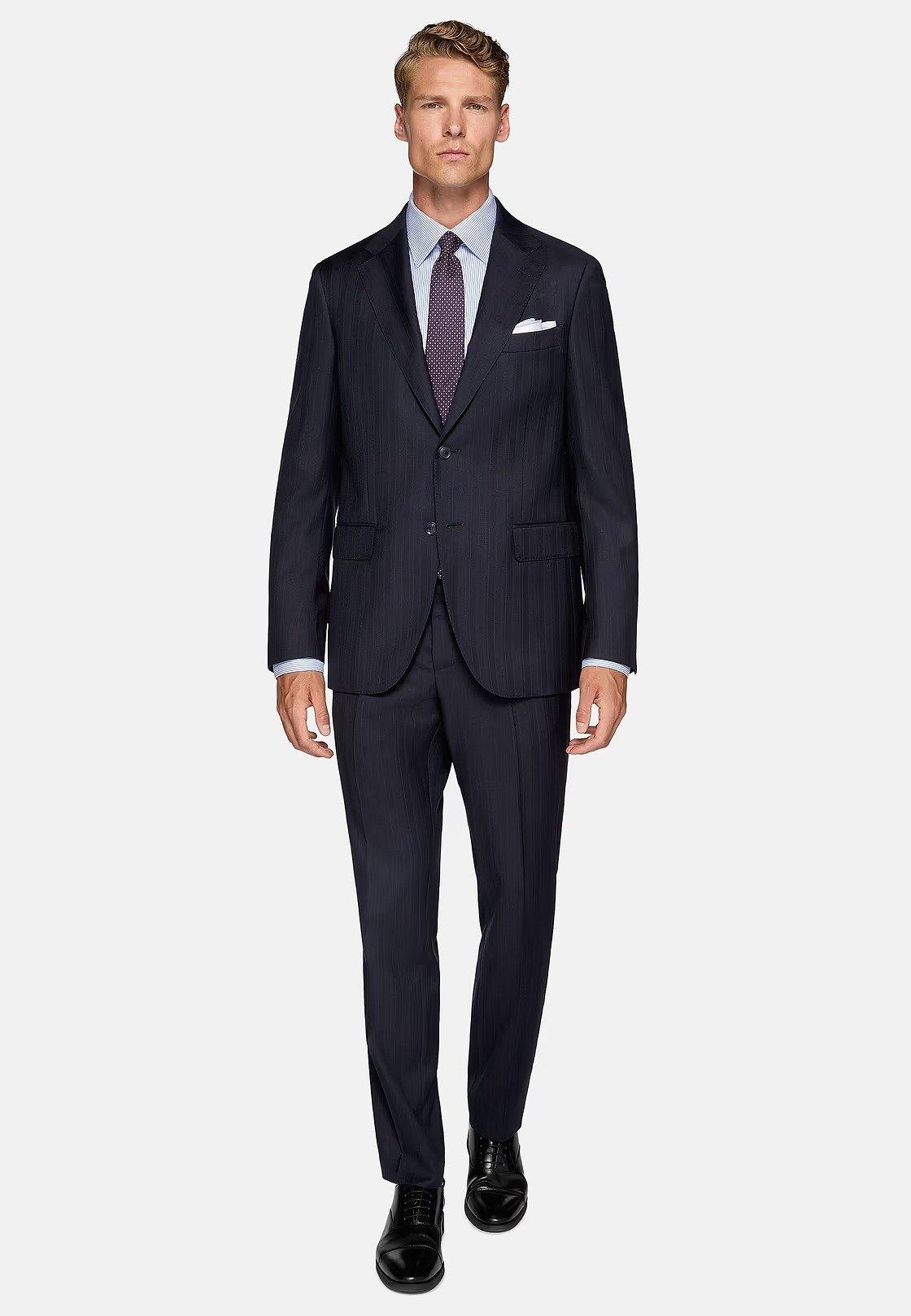 Navy Blue Striped Suit Jacket, , medium
