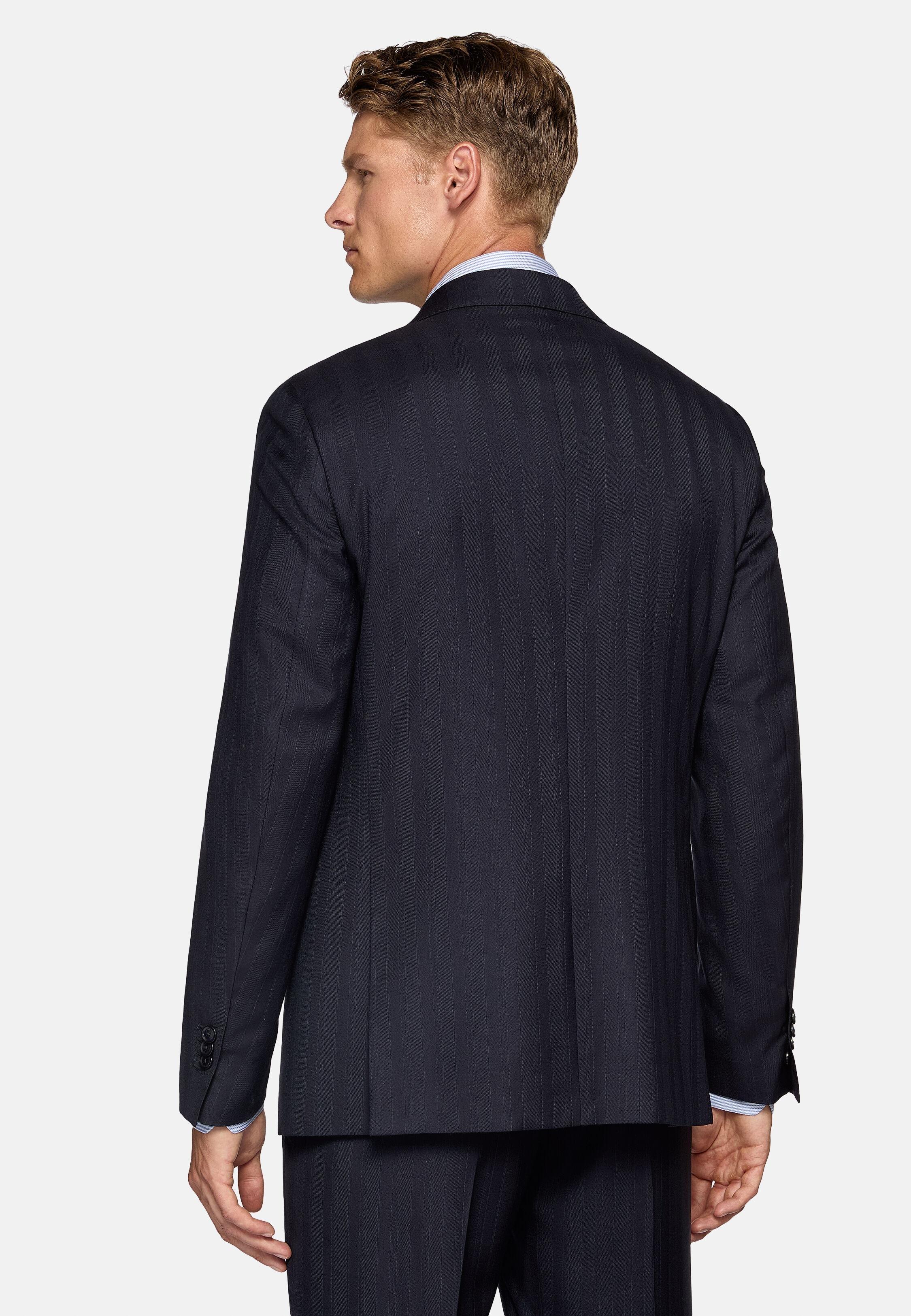 Navy Blue Striped Suit Jacket, 3901_NAVY, large image number 3