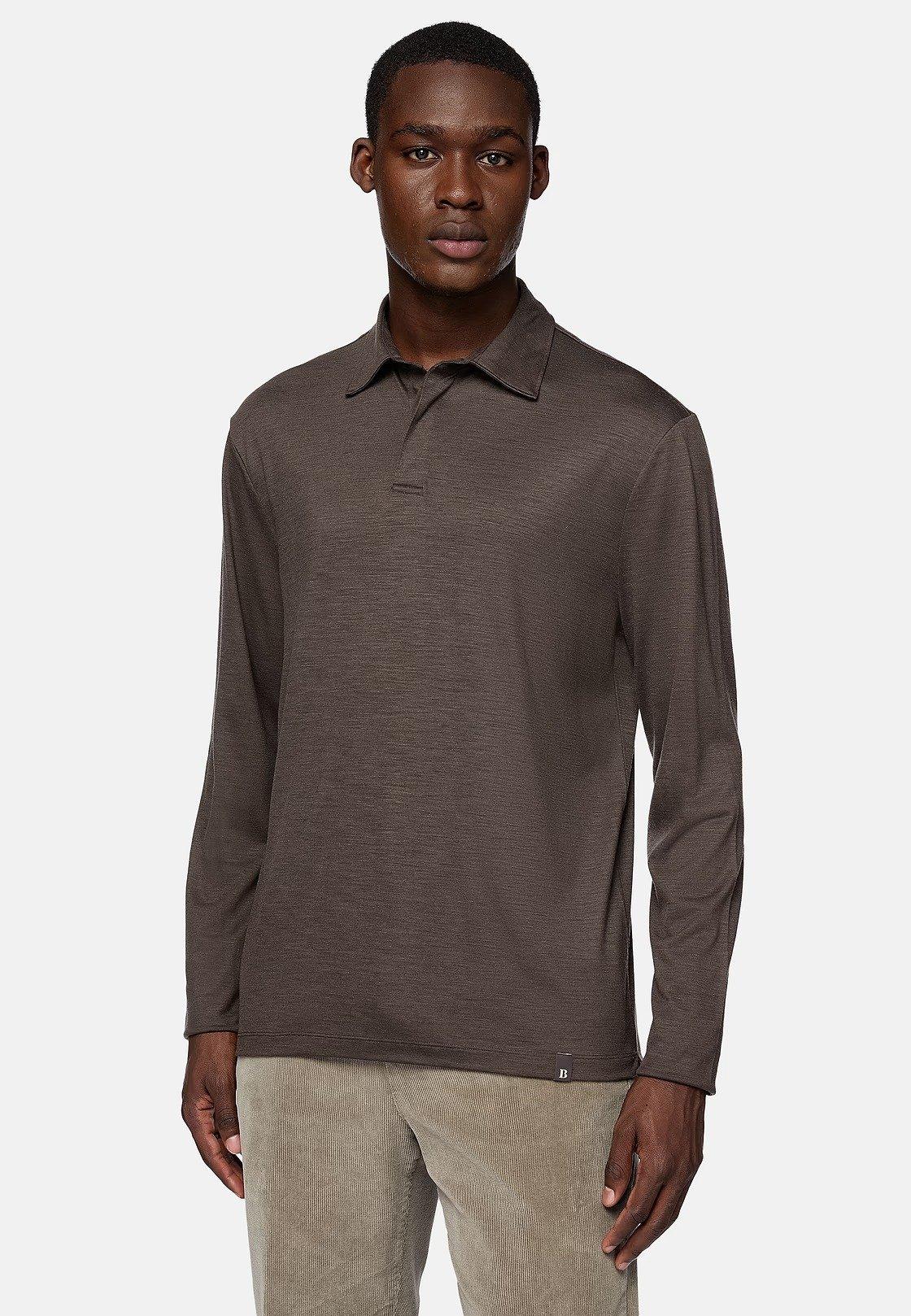 Brown Plain Long Polo Shirt, , large image number 0