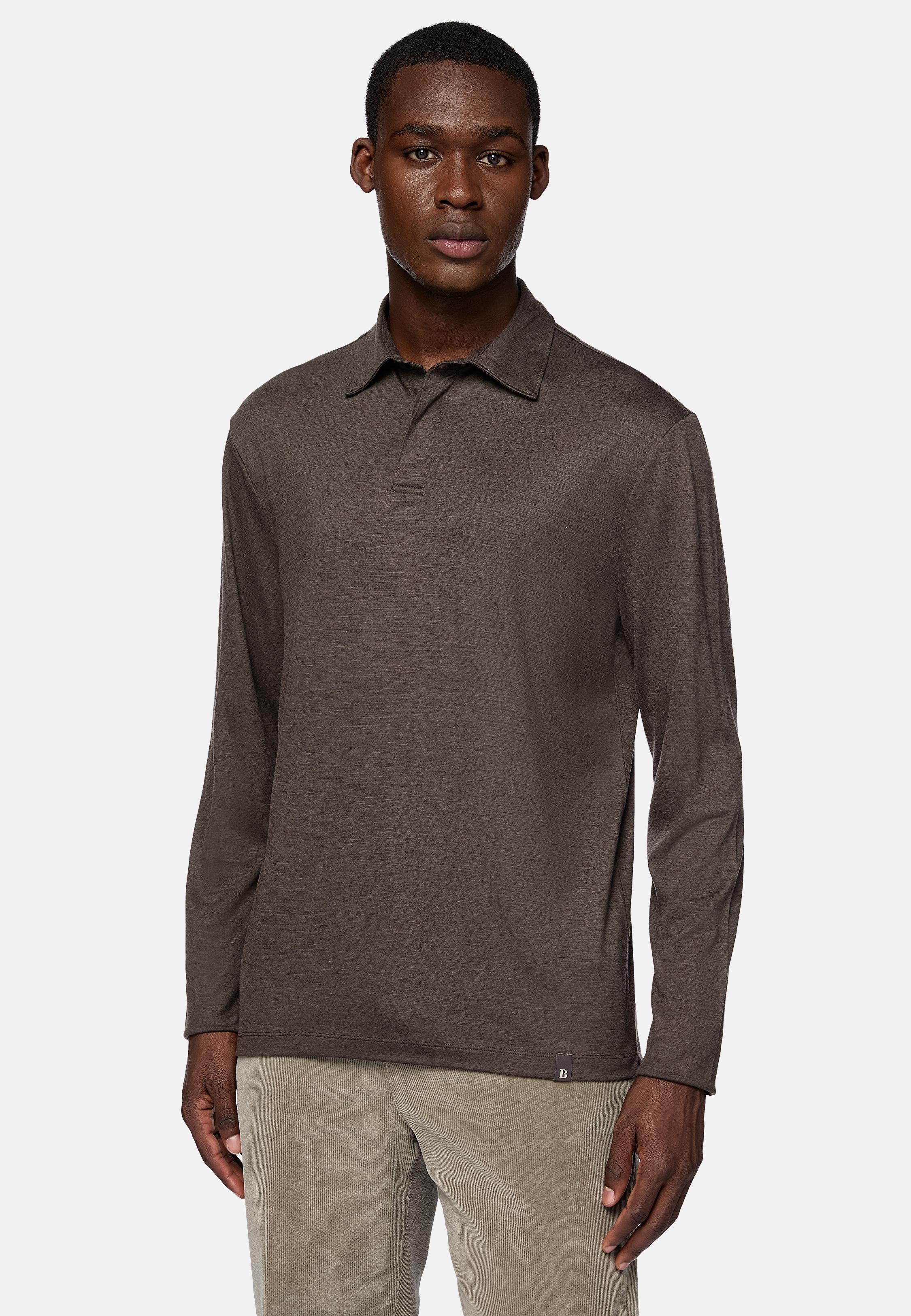 Brown Plain Long Polo Shirt, , large image number 1