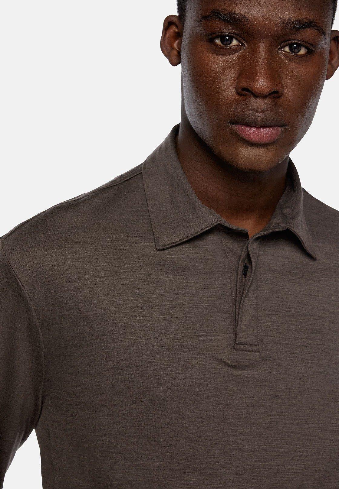 Brown Tencel Wool Polo Shirt, , large image number 3