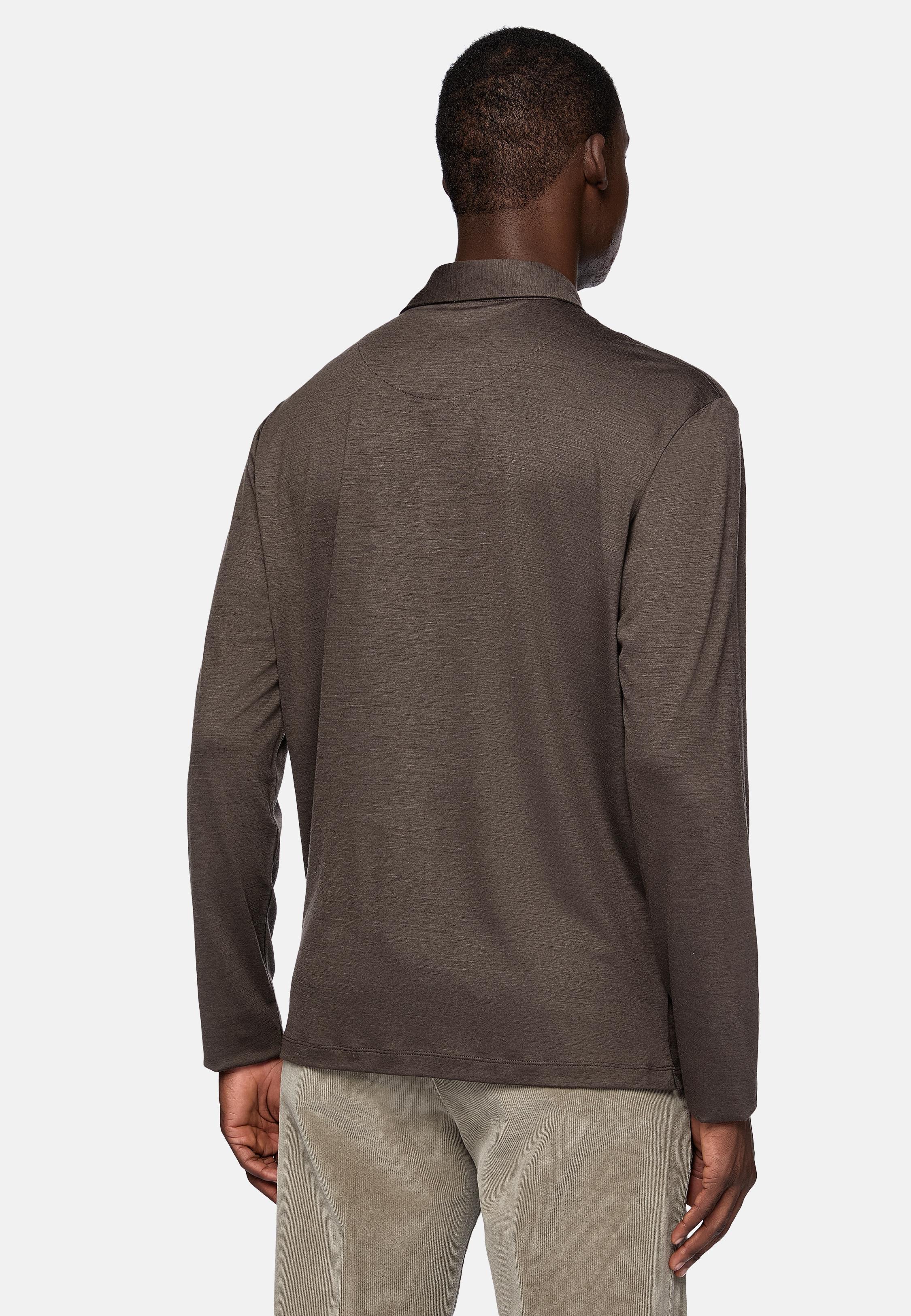 Brown Plain Long Polo Shirt, , large image number 3